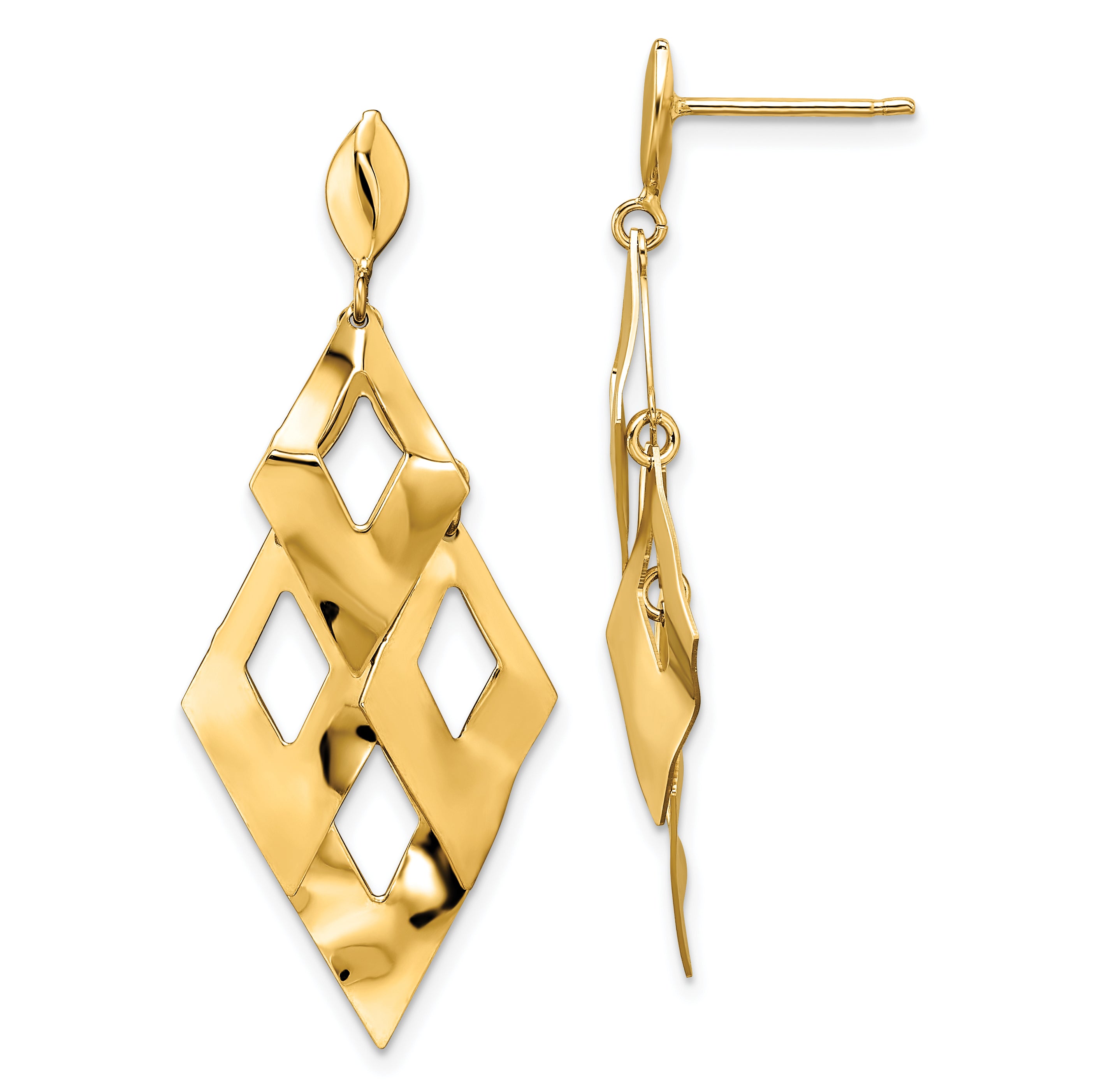 14k Polished and Brushed Post Dangle Chandelier Earrings