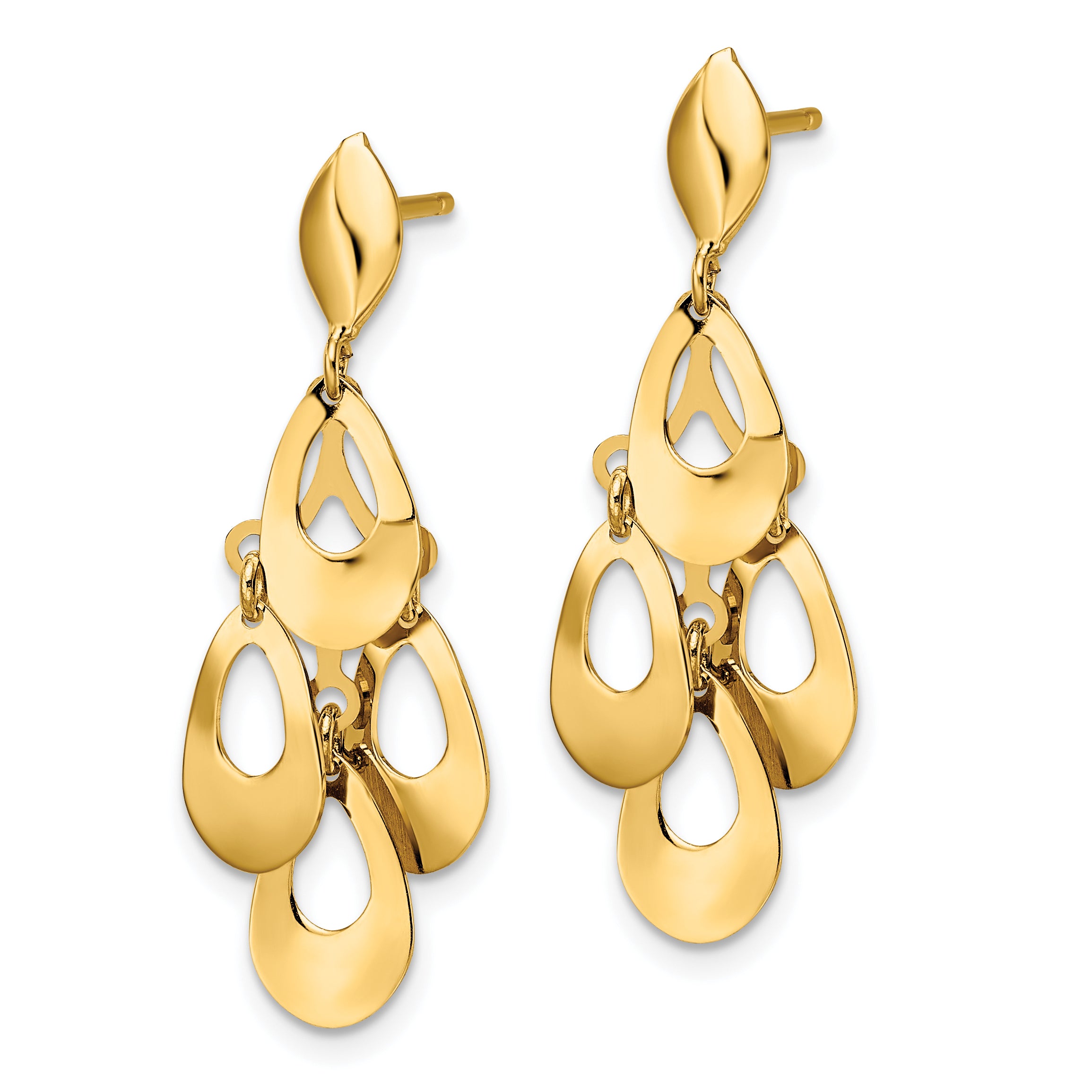 14k Polished and Brushed Post Dangle Chandelier Earrings Secondary image