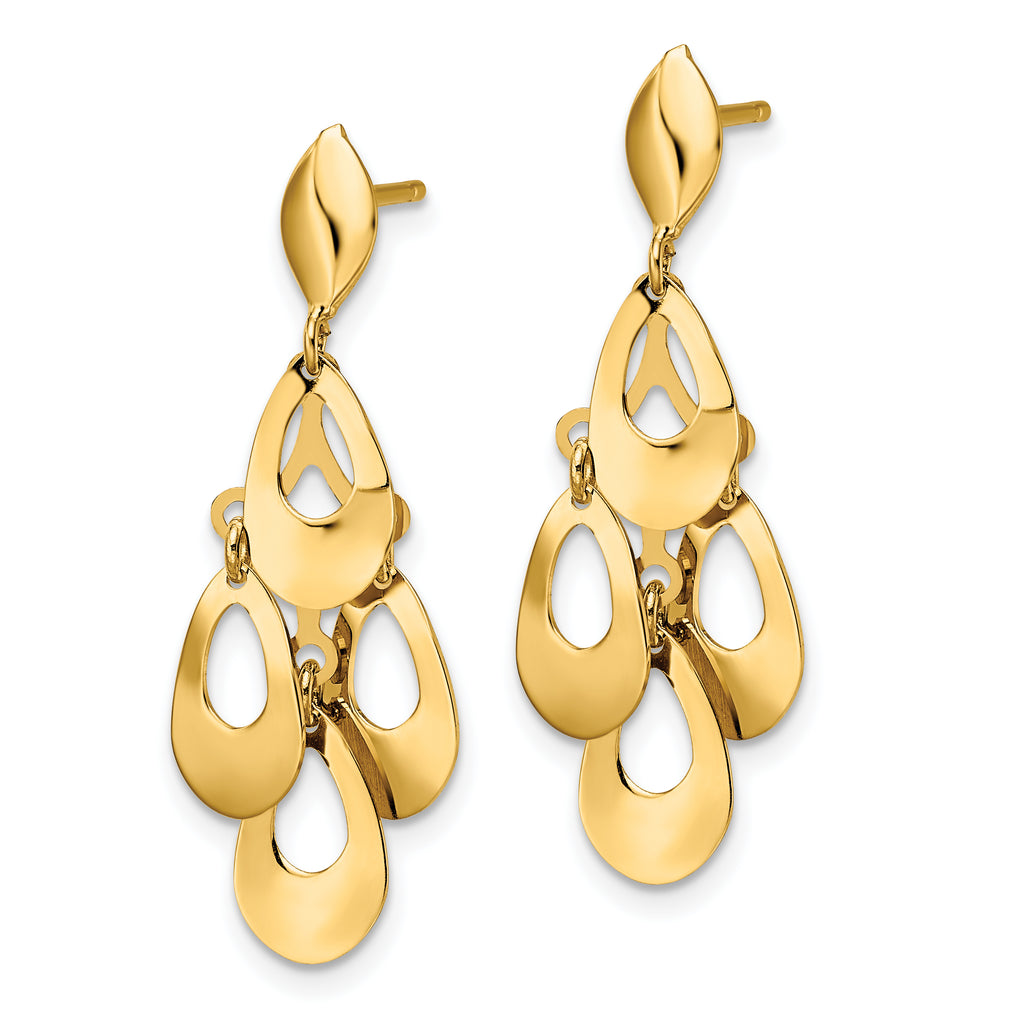14k Polished and Brushed Post Dangle Chandelier Earrings