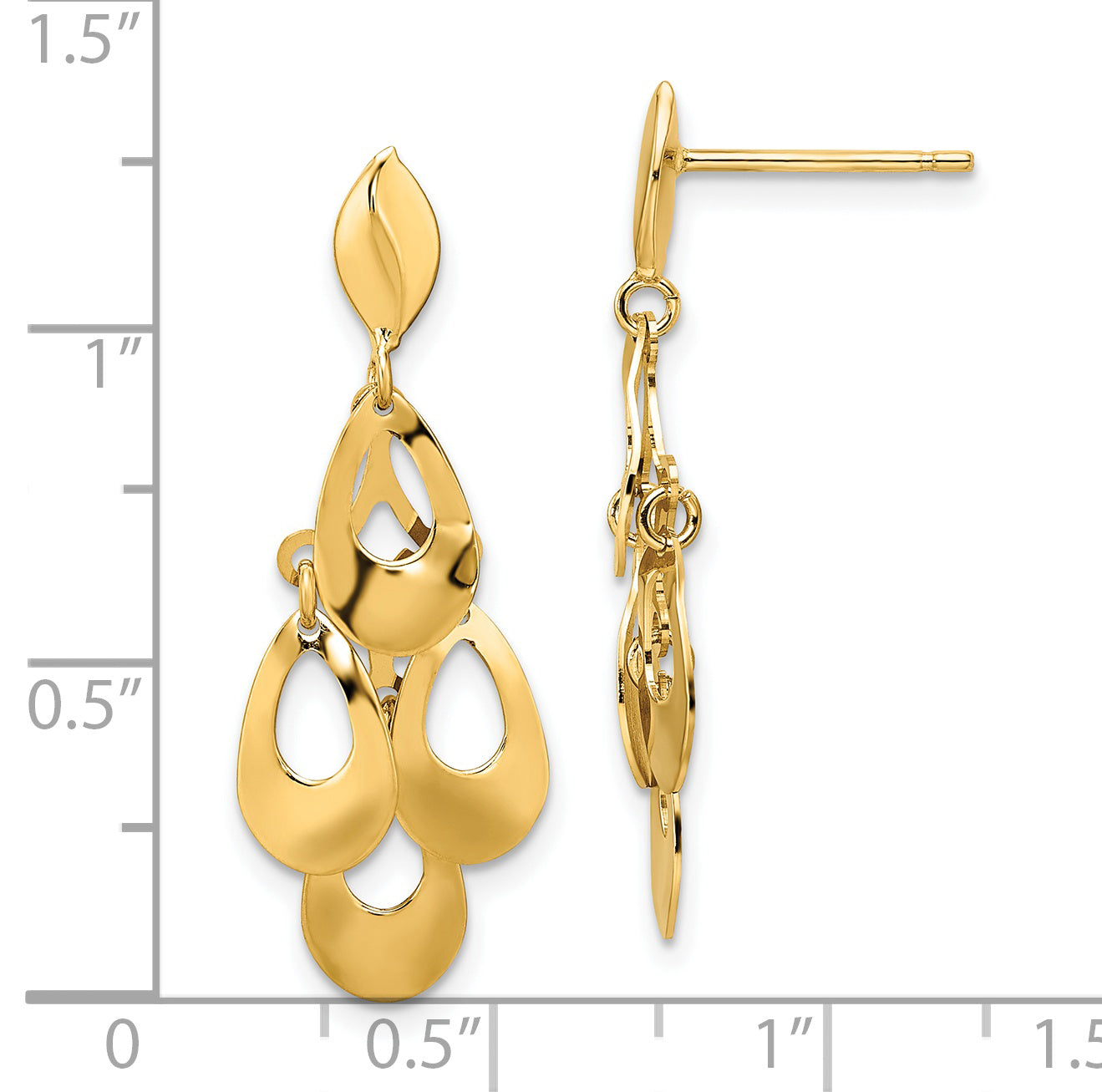 14k Polished and Brushed Post Dangle Chandelier Earrings