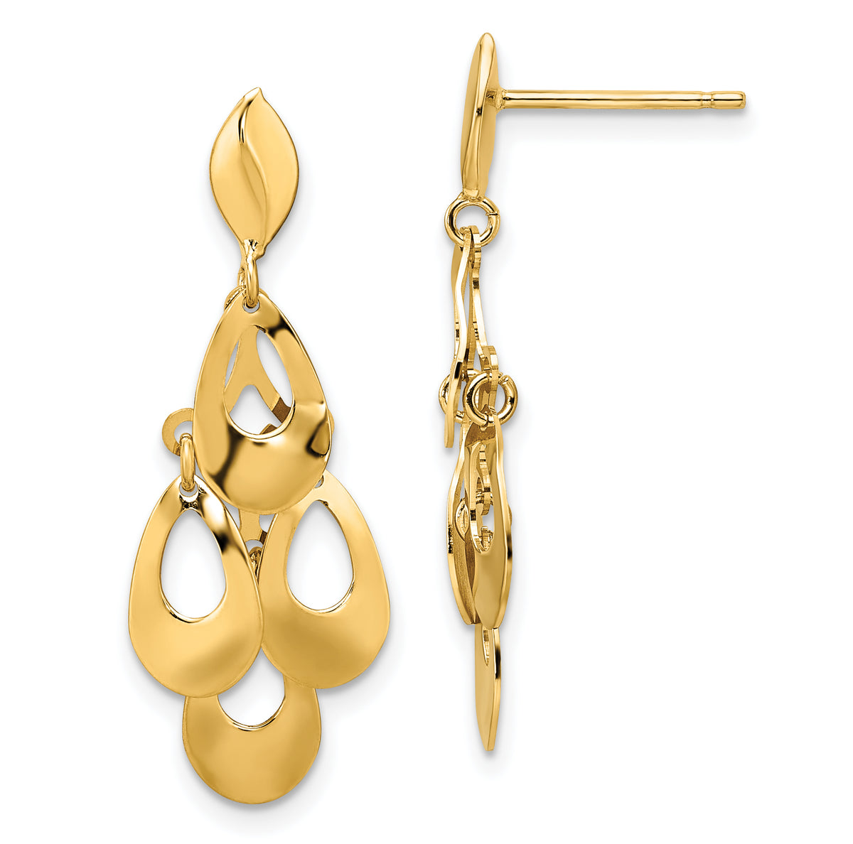 14k Polished and Brushed Post Dangle Chandelier Earrings