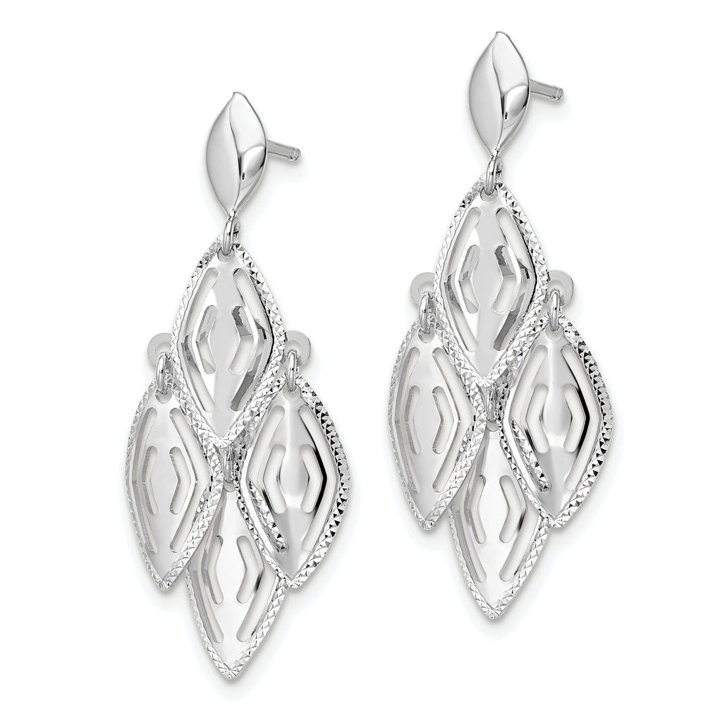 14k White Gold Polished D/C Post Dangle Chandelier Earrings