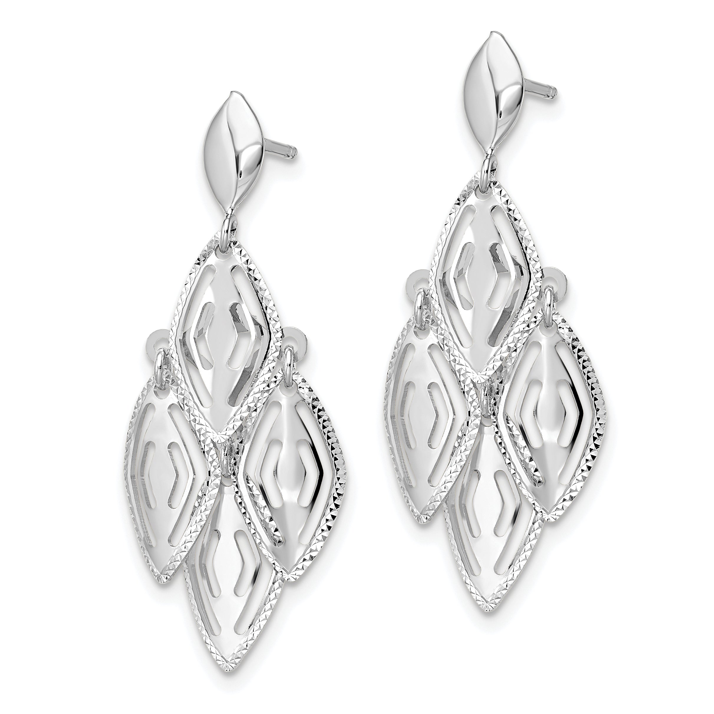 14k White Gold Polished D/C Post Dangle Chandelier Earrings
