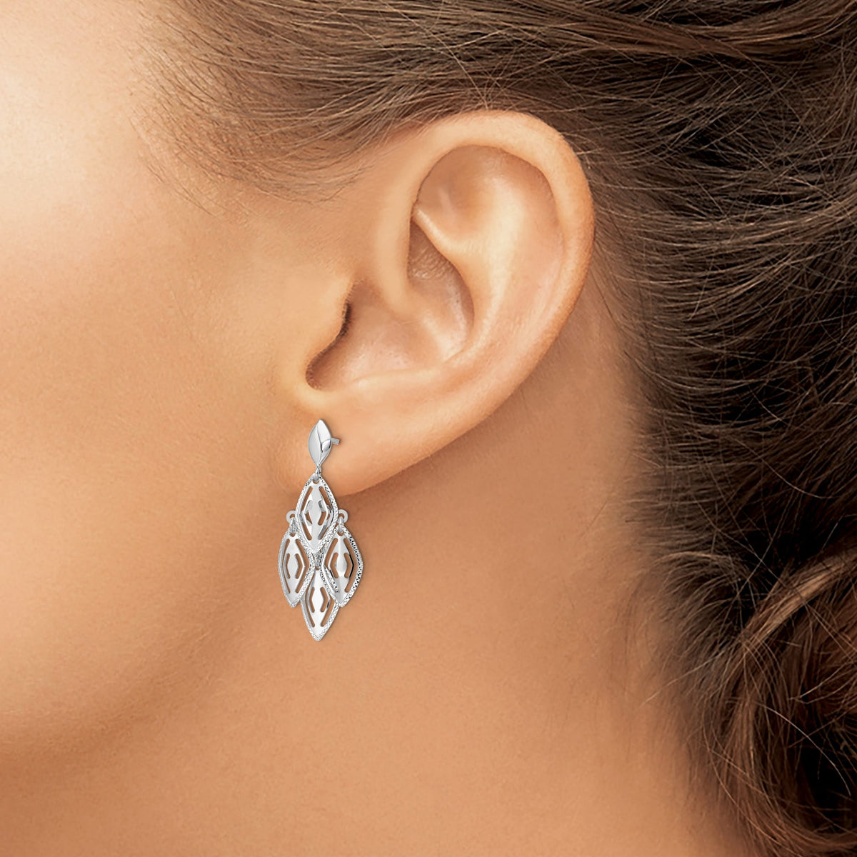 Dangle Chandelier Earrings in 14K White Gold, Diamond-Cut - Sophia Jewelers