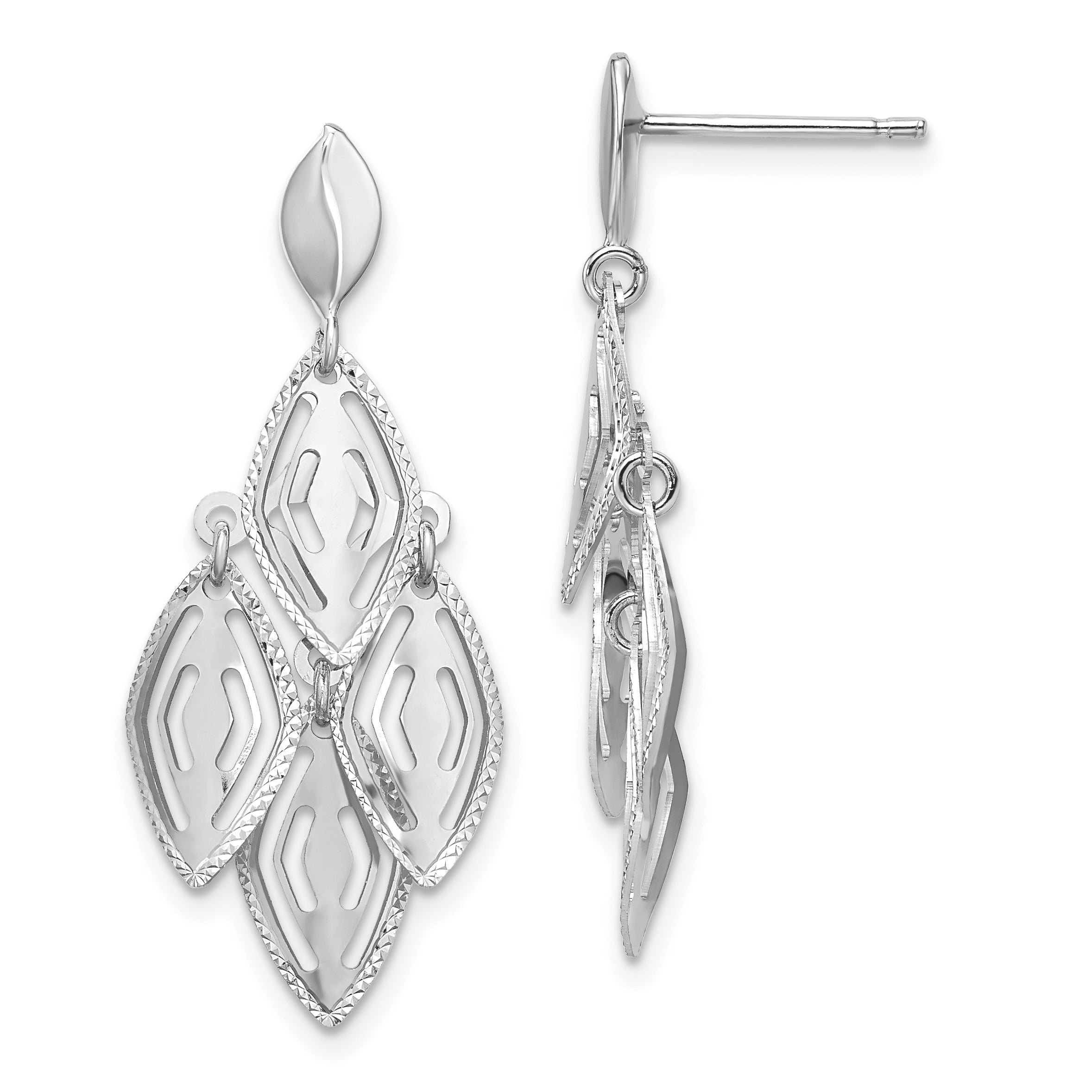 14k White Gold Polished D/C Post Dangle Chandelier Earrings Main image