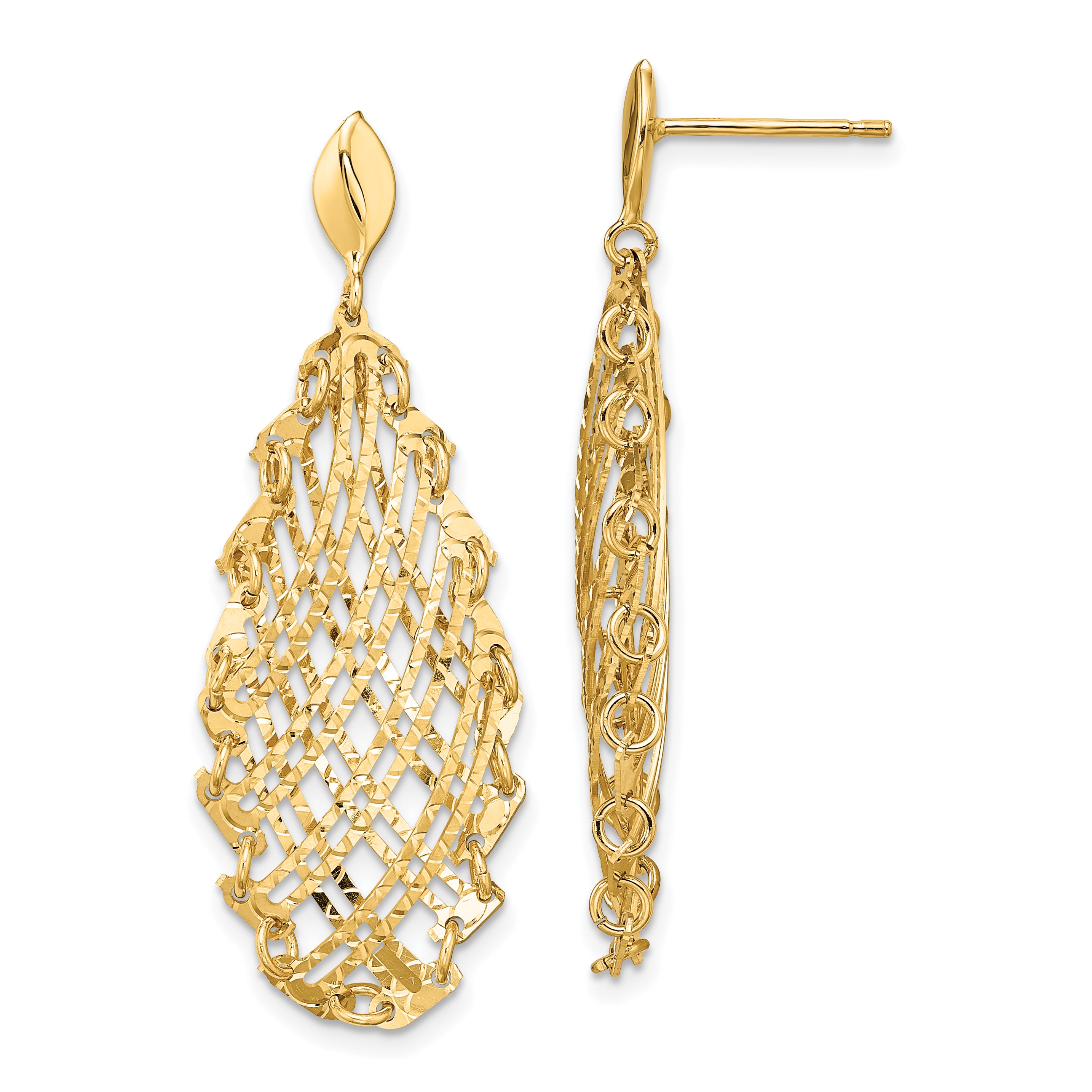 14k Polished D/C Post Dangle Earrings