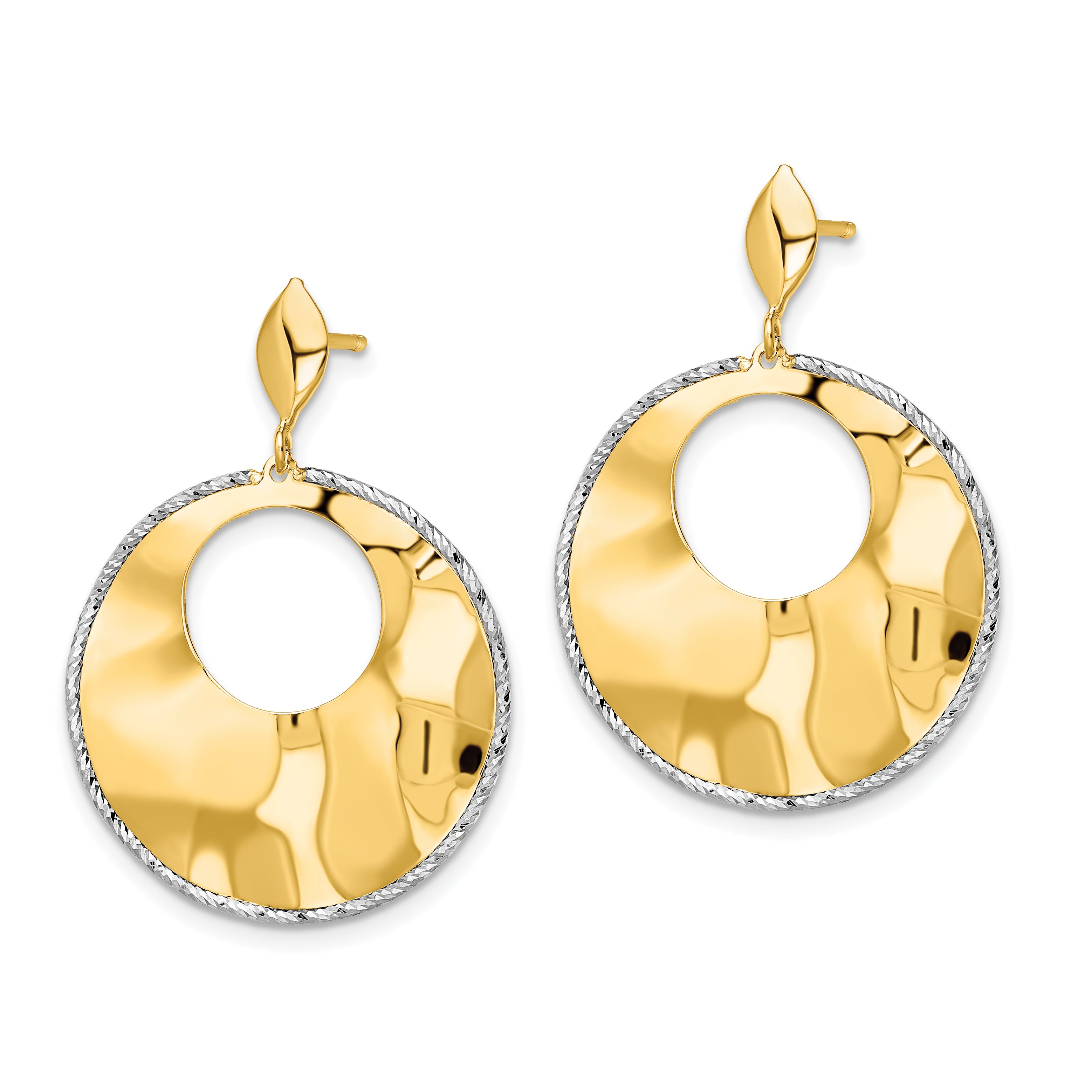 14k Two-tone Polished Textured Post Dangle Earrings