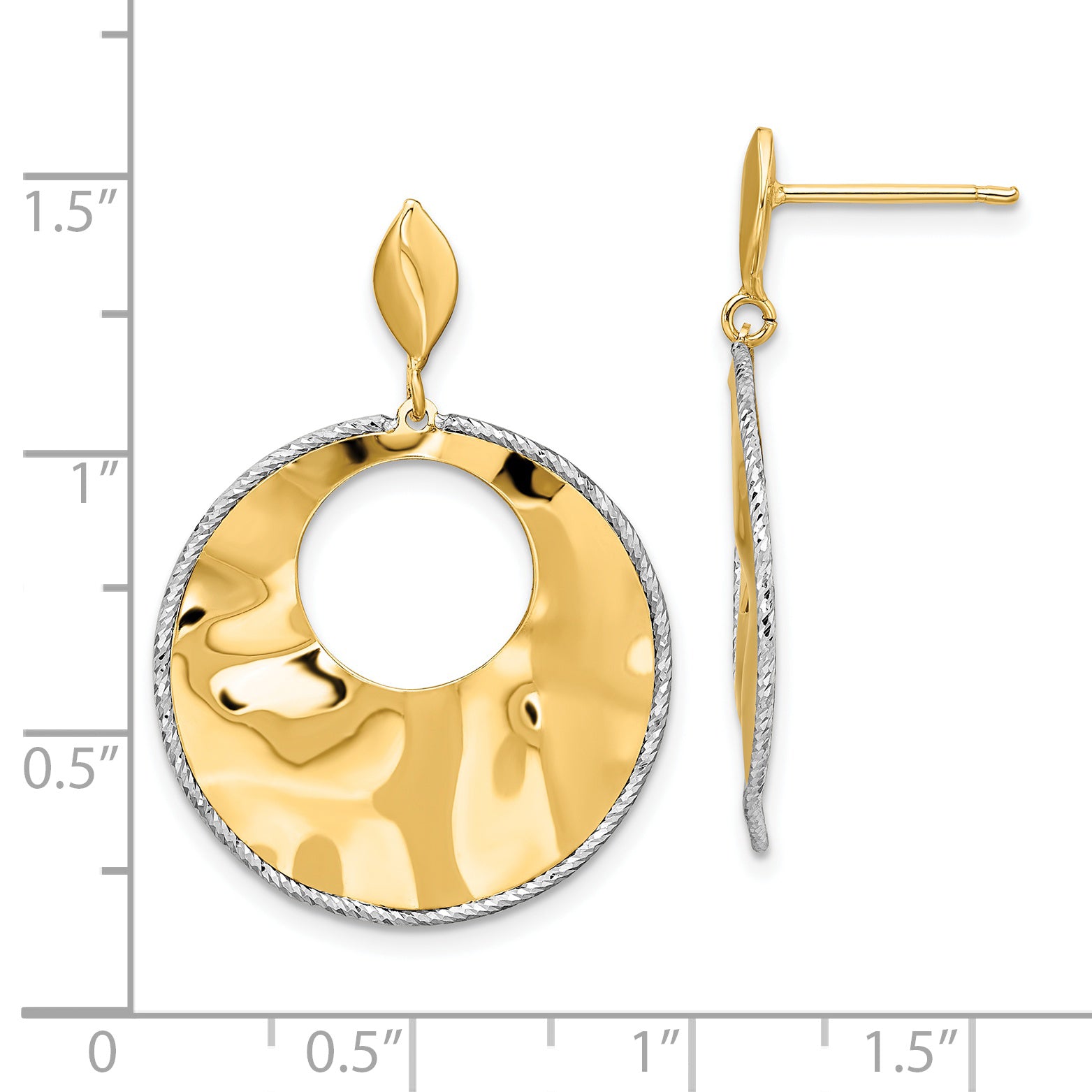 14k Two-tone Polished Textured Post Dangle Earrings