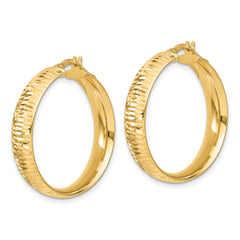 14K Polished D/C Round Hoop Earrings