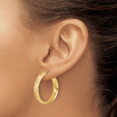 14K Polished D/C Round Hoop Earrings