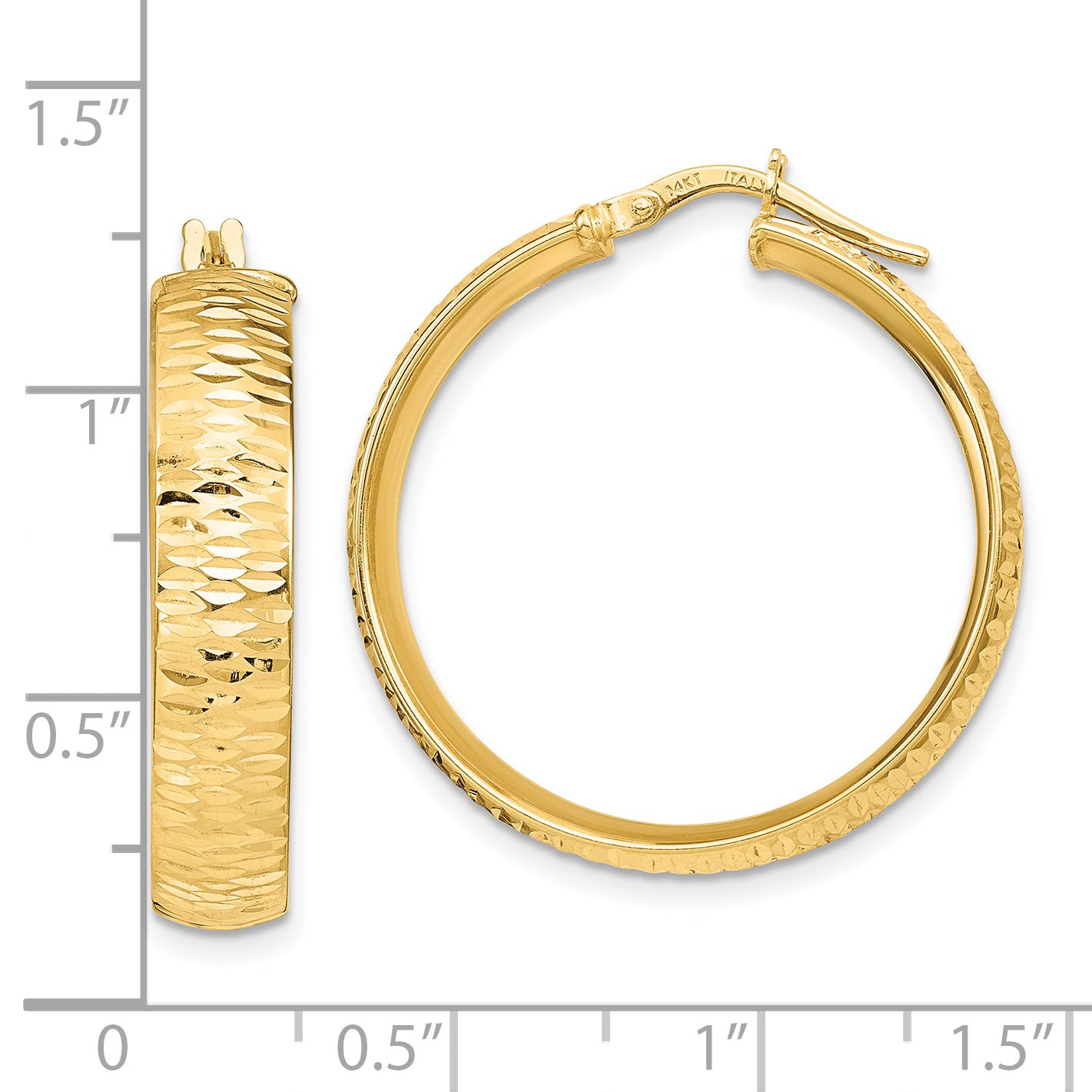 14K Polished D/C Round Hoop Earrings