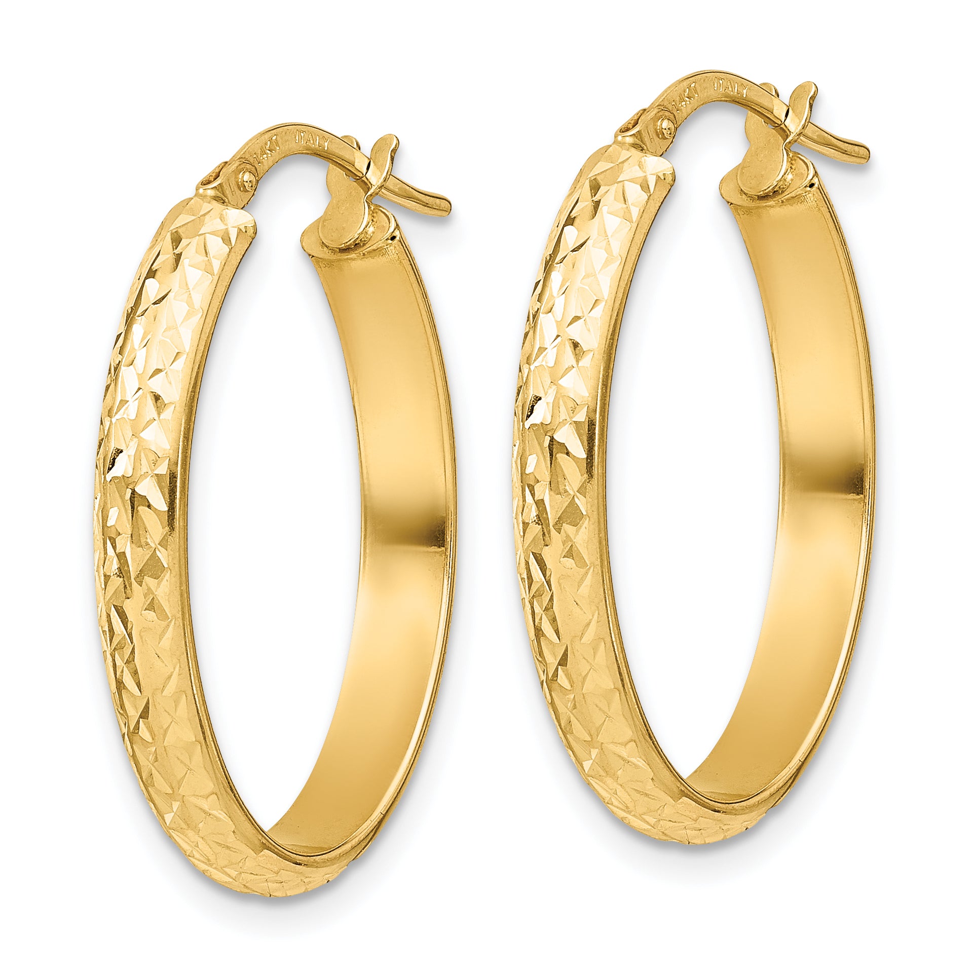Diamond-Cut Oval Hoop Earrings in 14K Yellow Gold Secondary image