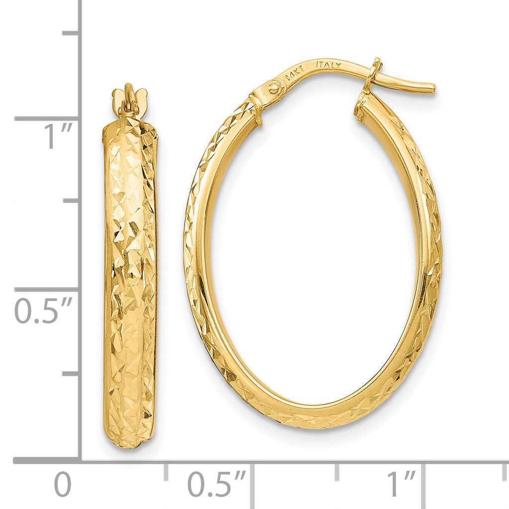 14K Polished D/C Oval Hoop Earrings