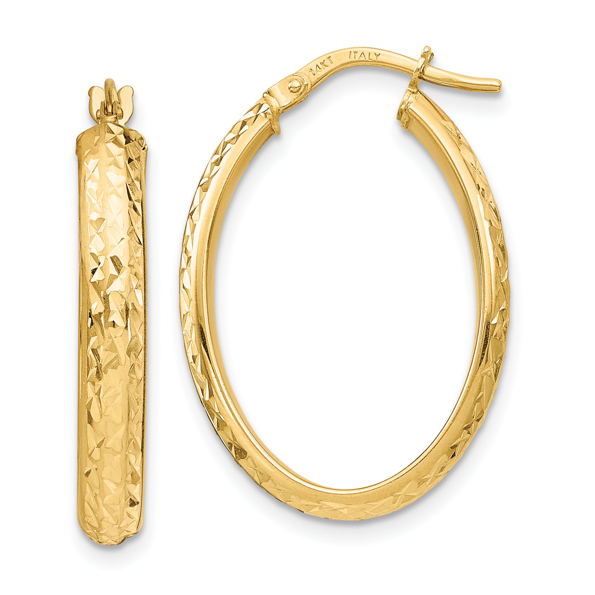 14K Polished D/C Oval Hoop Earrings