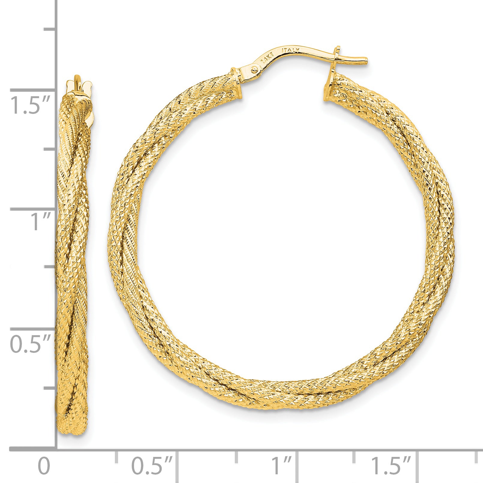 14K Polished Twisted Textured Hoop Earrings