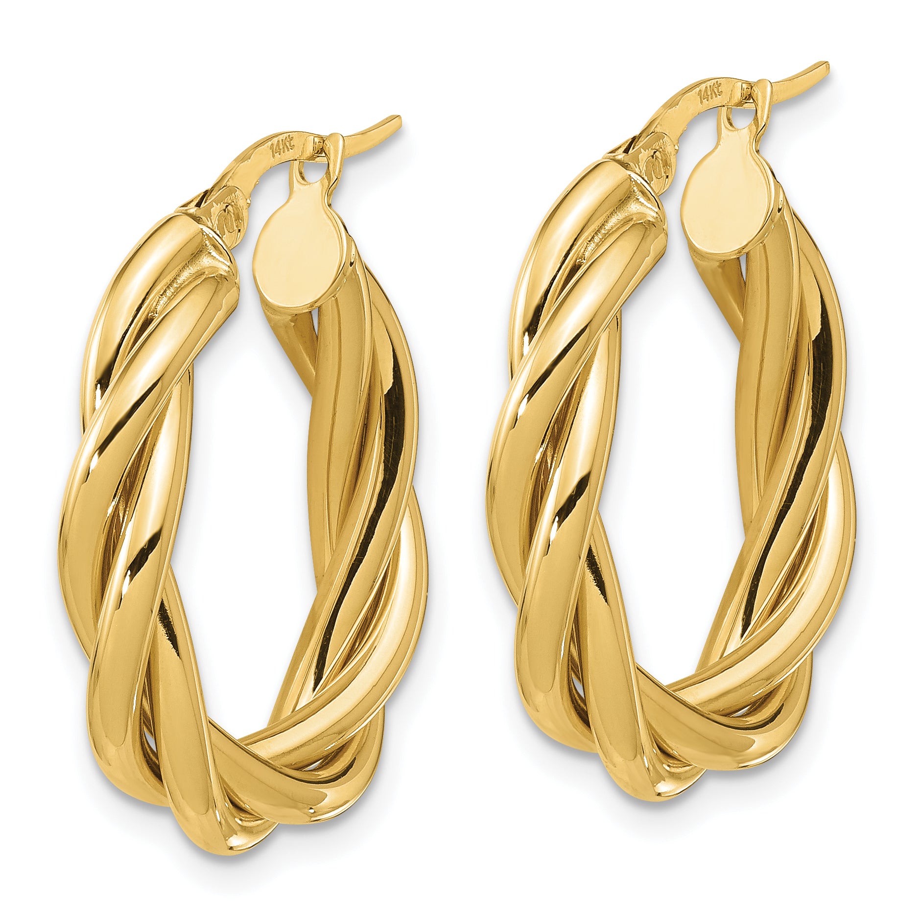 14K Polished Twisted Oval Hoop Earrings Secondary image