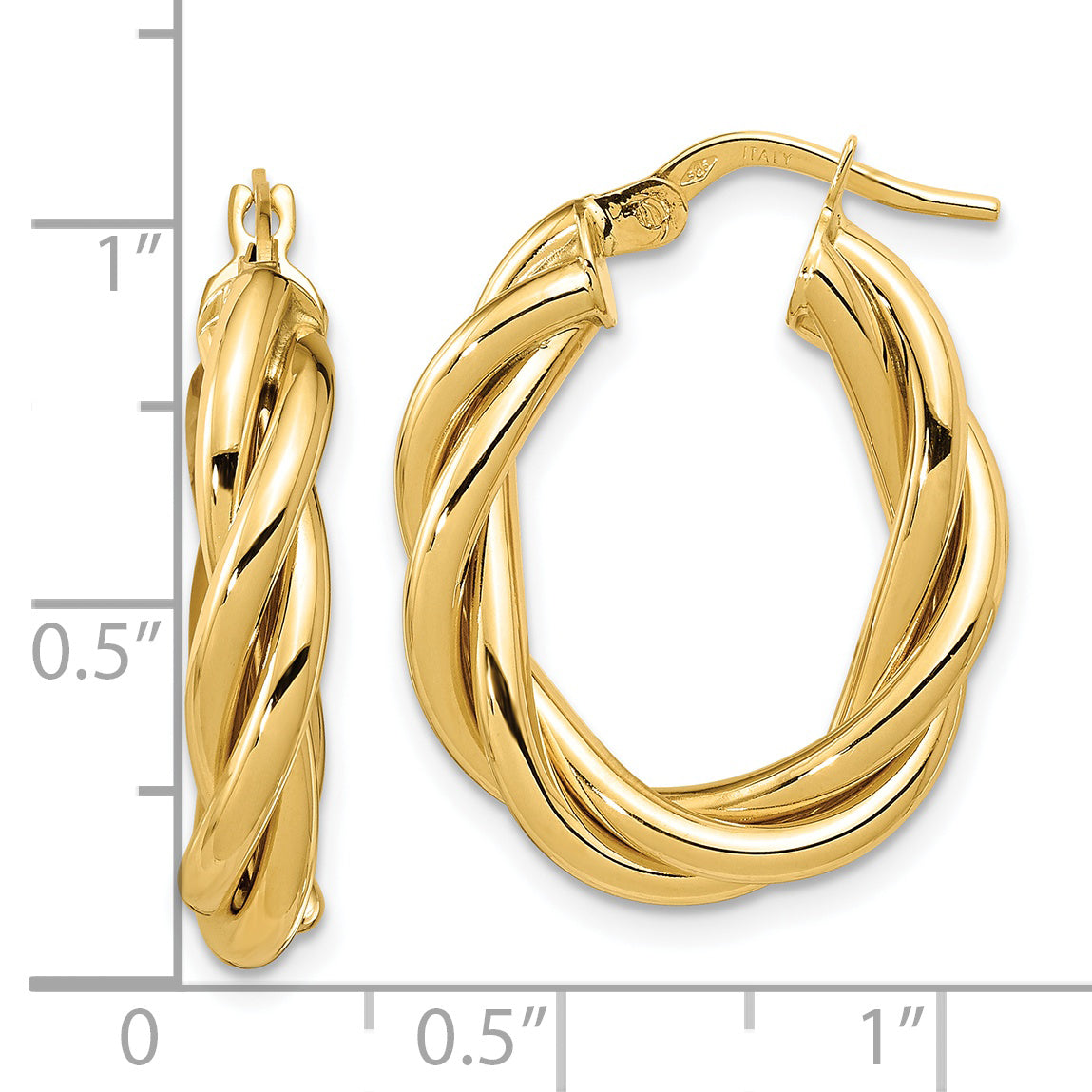 14K Polished Twisted Oval Hoop Earrings