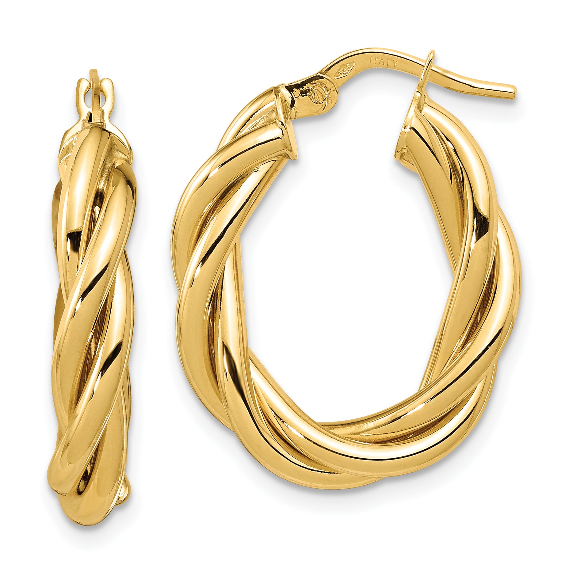 14K Polished Twisted Oval Hoop Earrings Main image