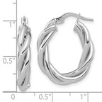 14K w/White RH-plat Polished Twisted Oval Hoop Earrings