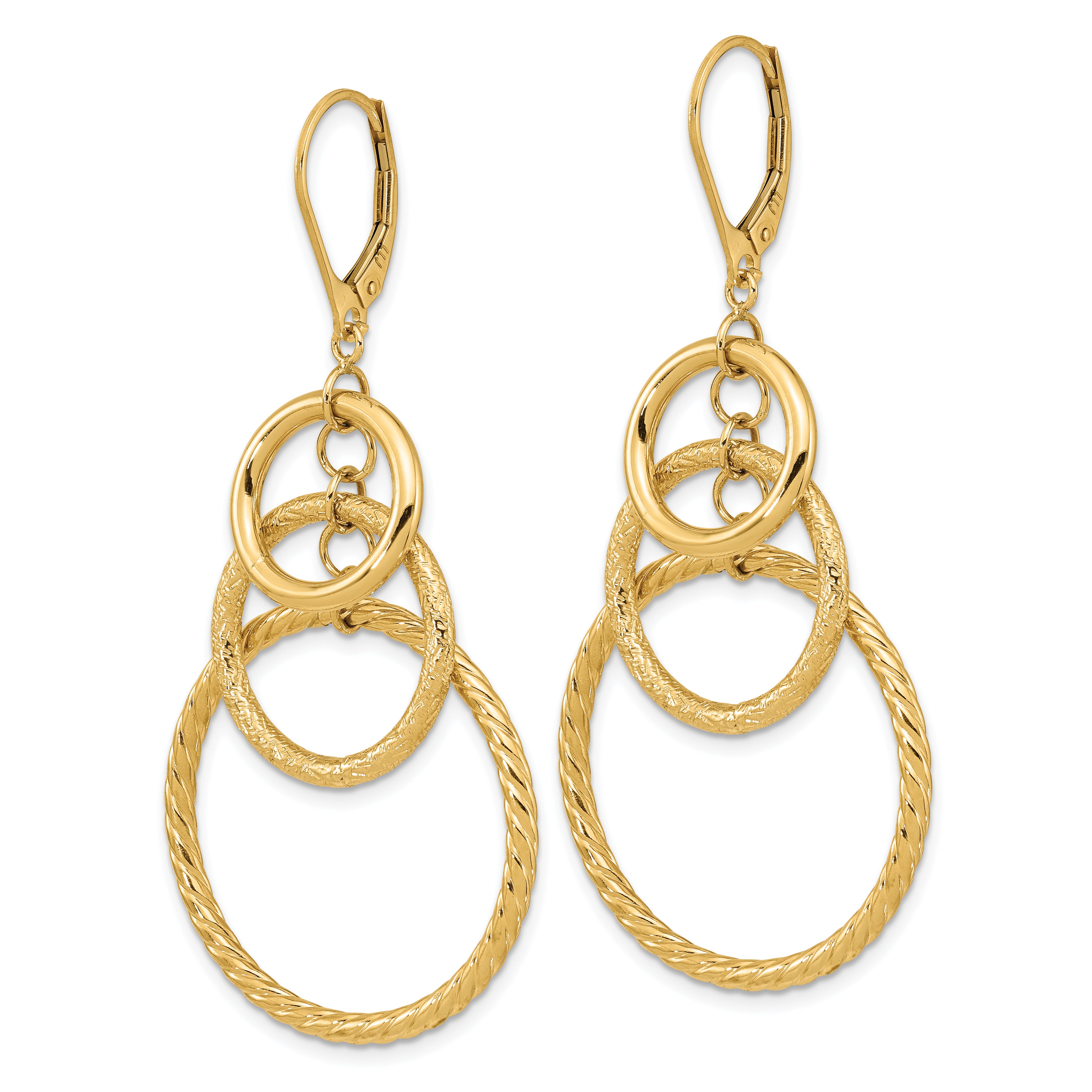 14K Polished and Textured Leverback Earrings