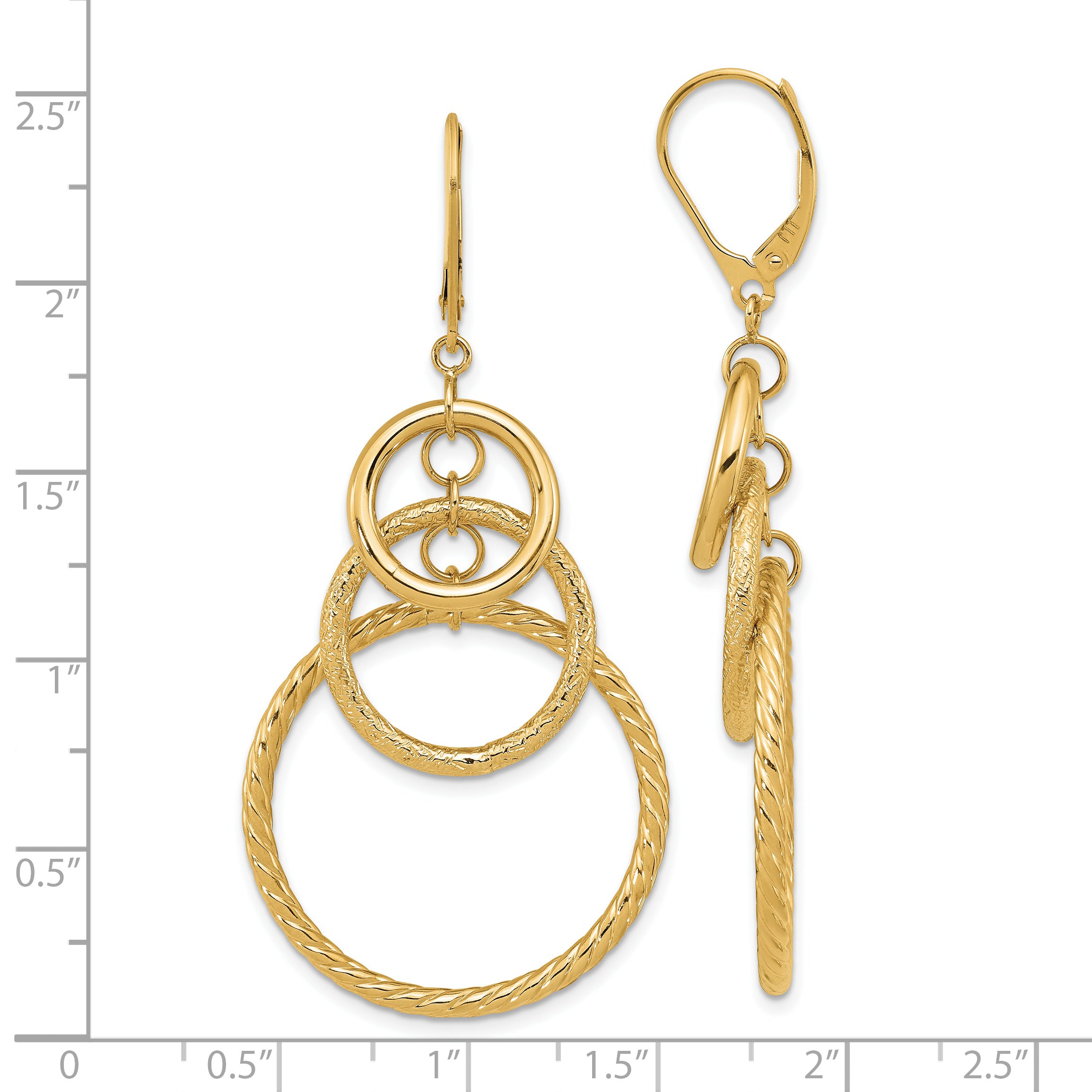 14K Polished and Textured Leverback Earrings