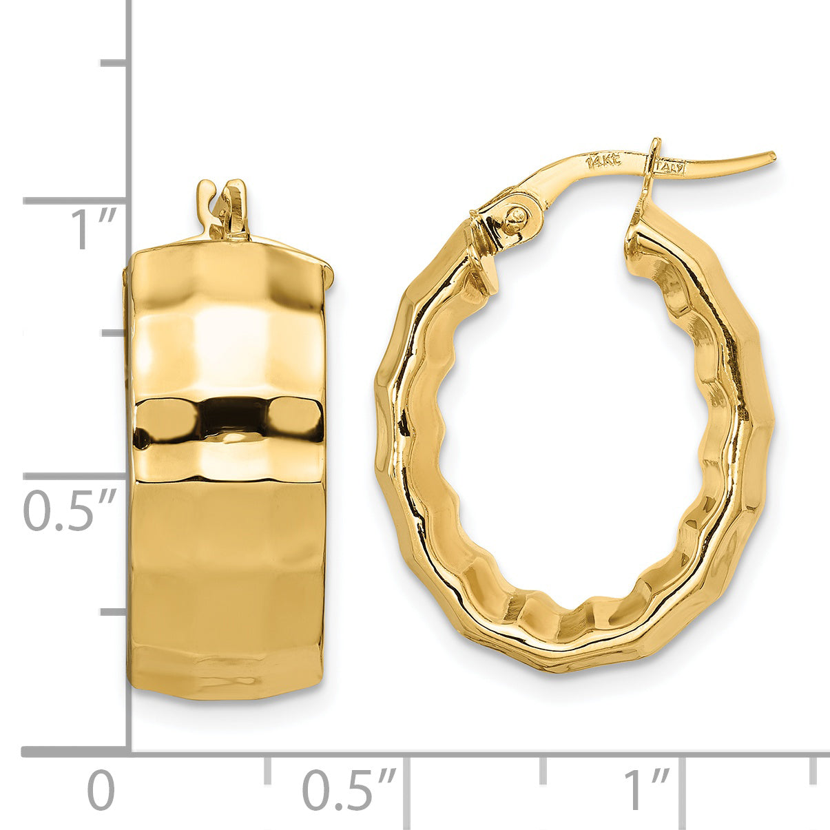 14K Polished Textured Oval Hoop Earrings