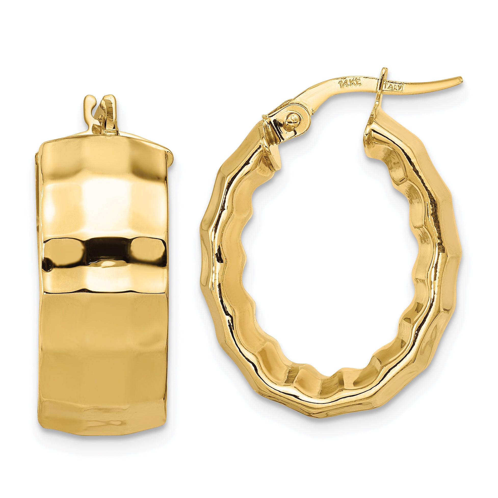 14K Polished Textured Oval Hoop Earrings Main image