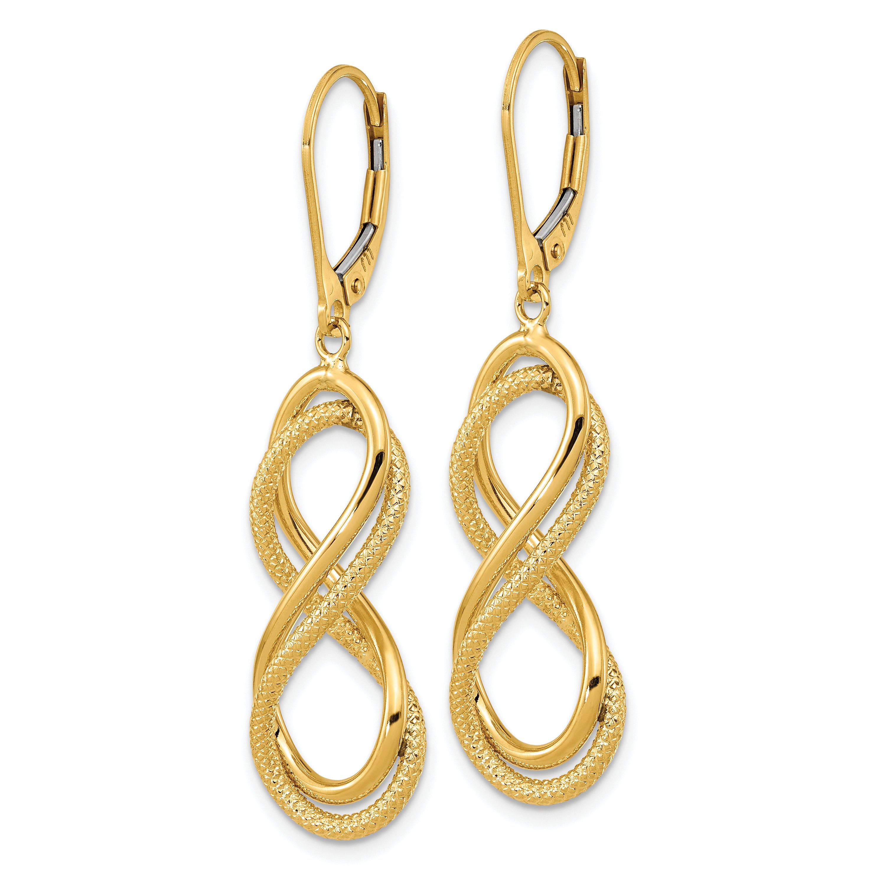 14K Polished Textured Infinity Leverback Earrings
