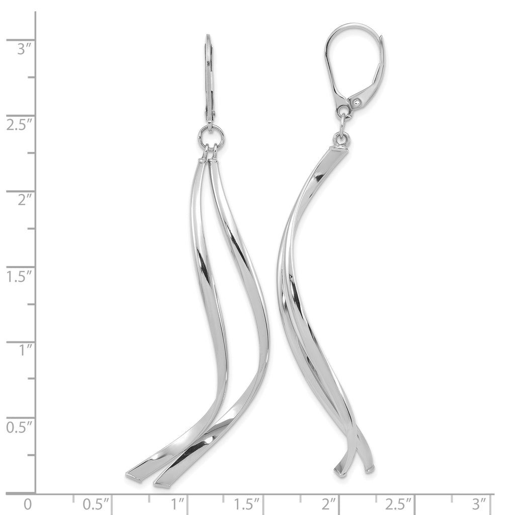 14K w/ White Rhodium Plating Polished Leverback Earrings
