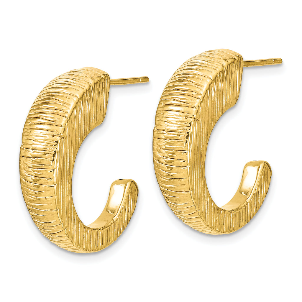 14k Polished Textured J-hoop Earrings