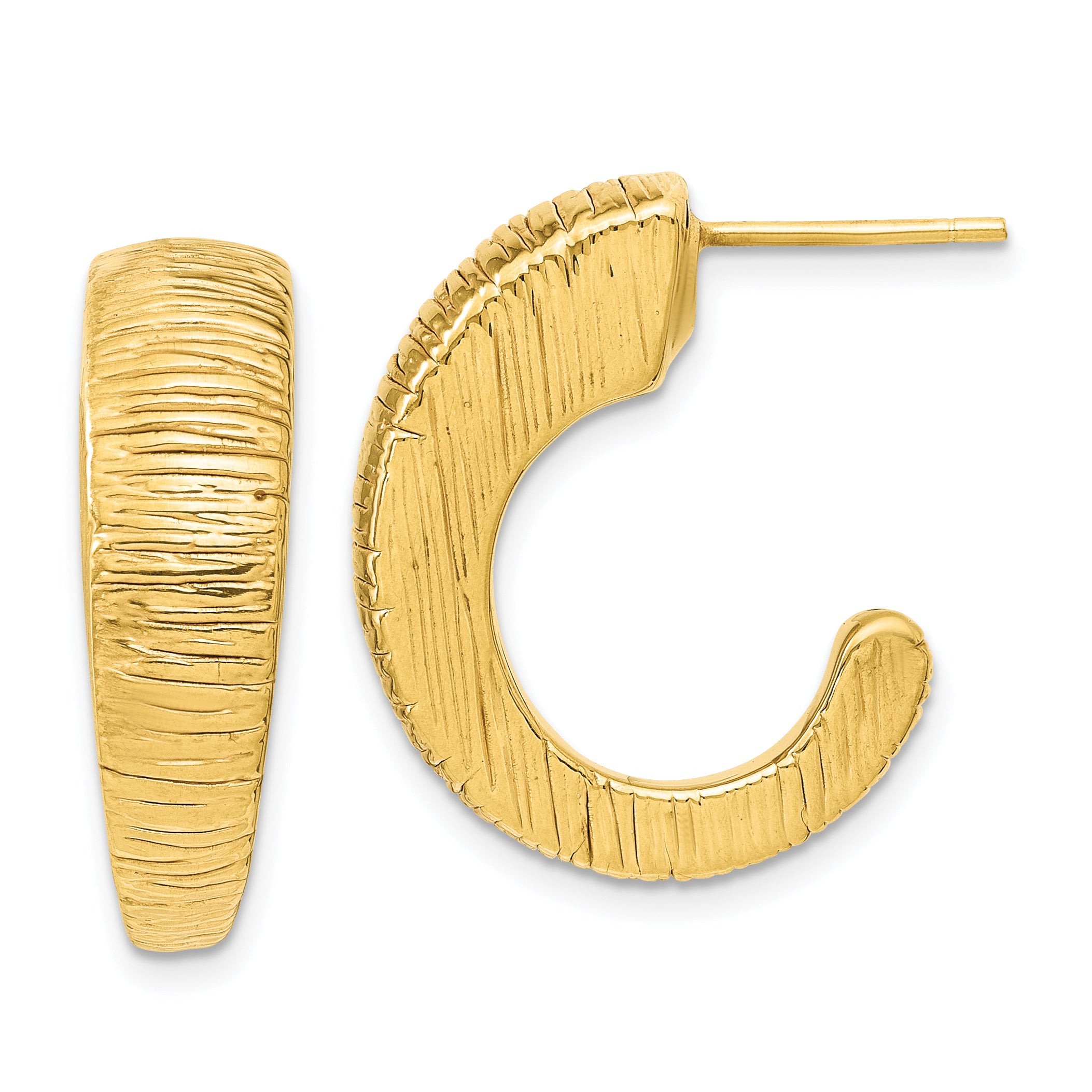 14k Polished Textured J-hoop Earrings Main image