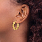 14K Yellow Gold Polished Textured Hoop Earrings - Sophia Jewelers