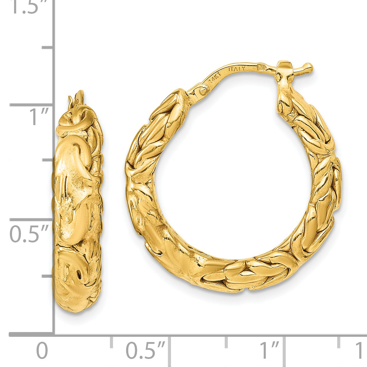 14k Polished Textured Hoop Earrings