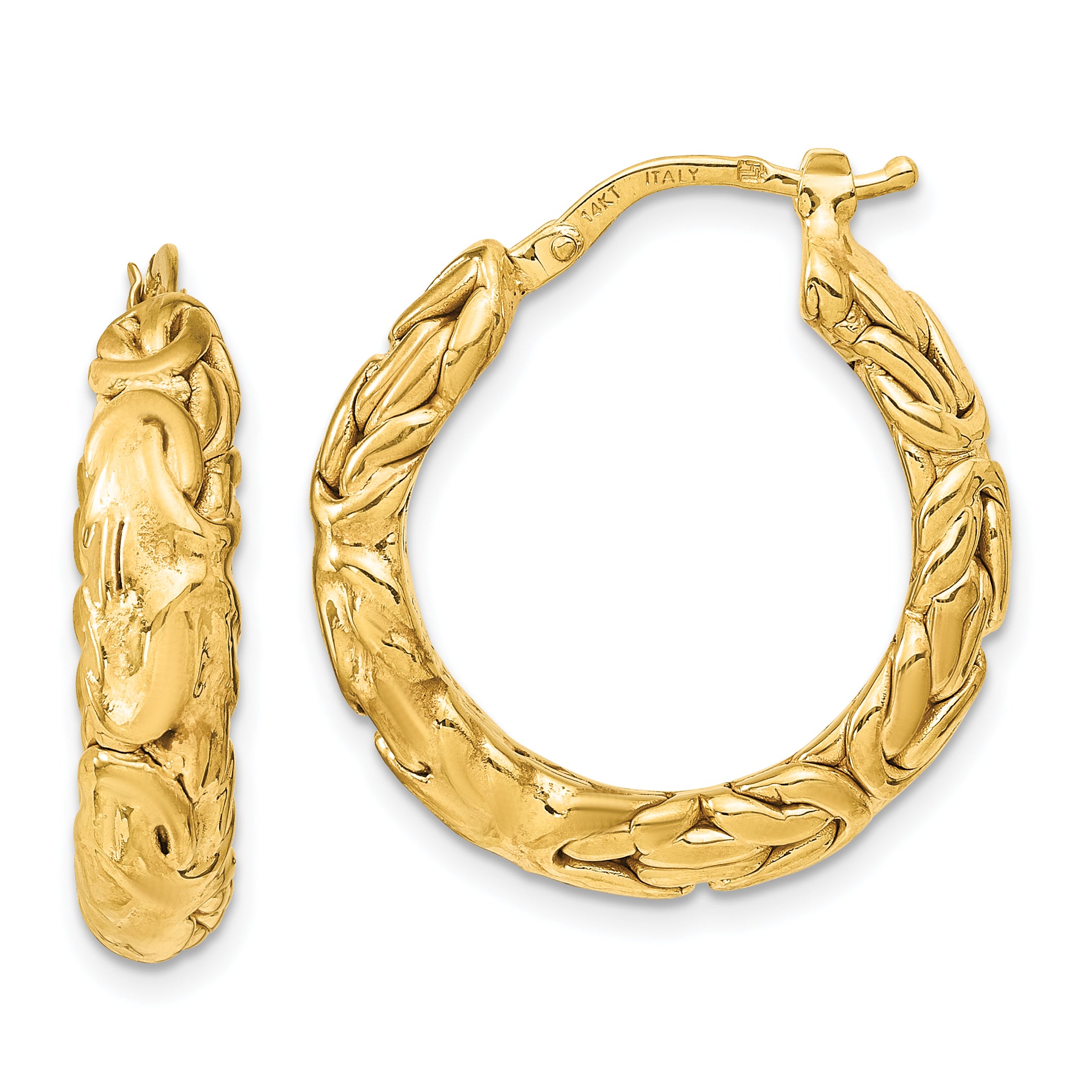 14k Polished Textured Hoop Earrings Main image