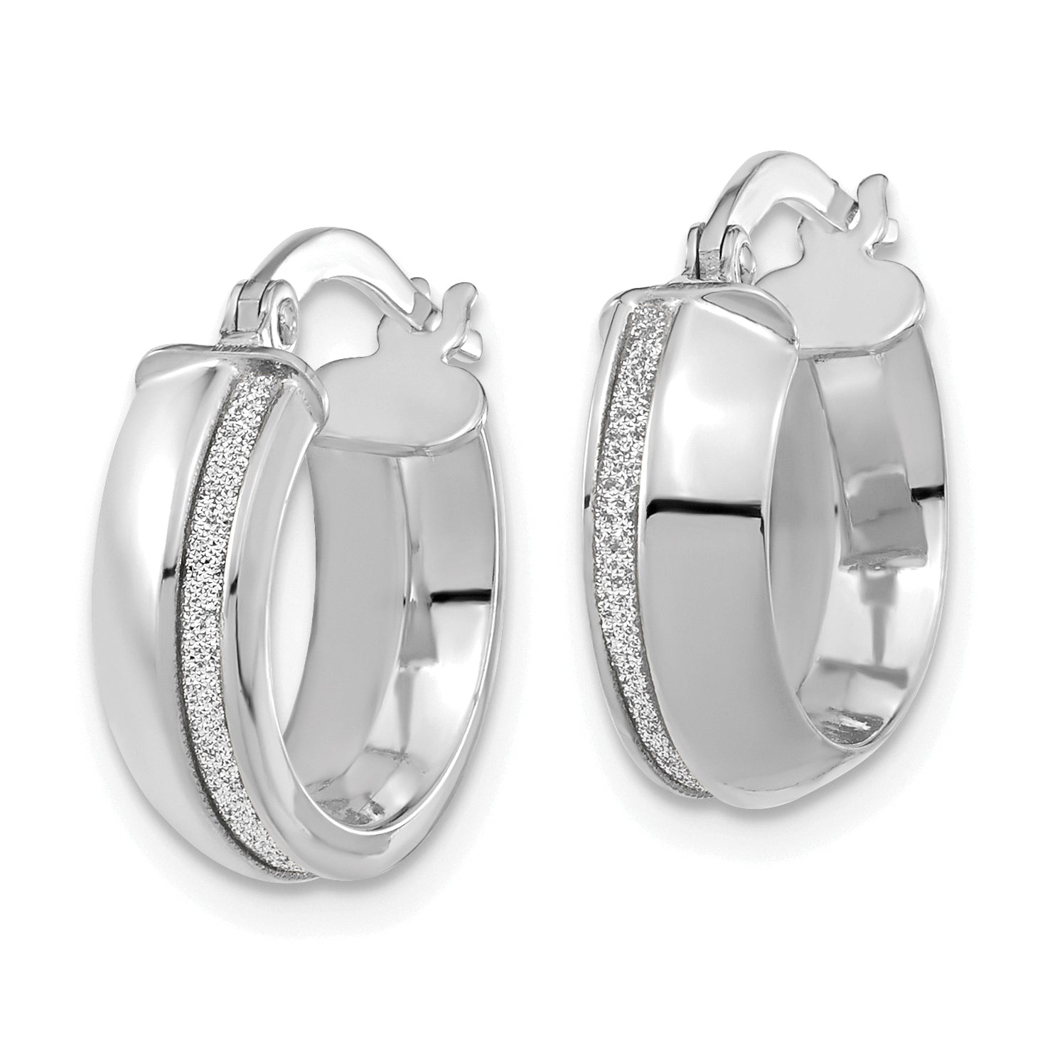 14K White Gold Polished Glitter Infused Hoop Earrings Secondary image