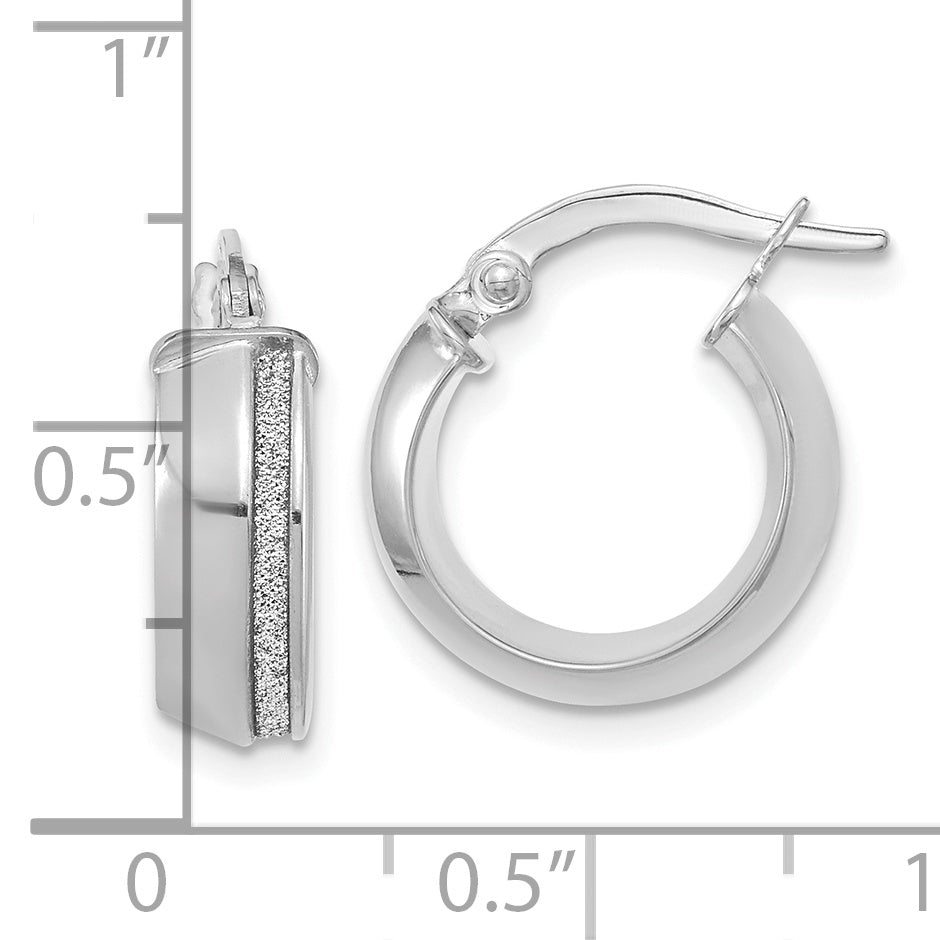 14K White Gold Polished Glitter Infused Hoop Earrings