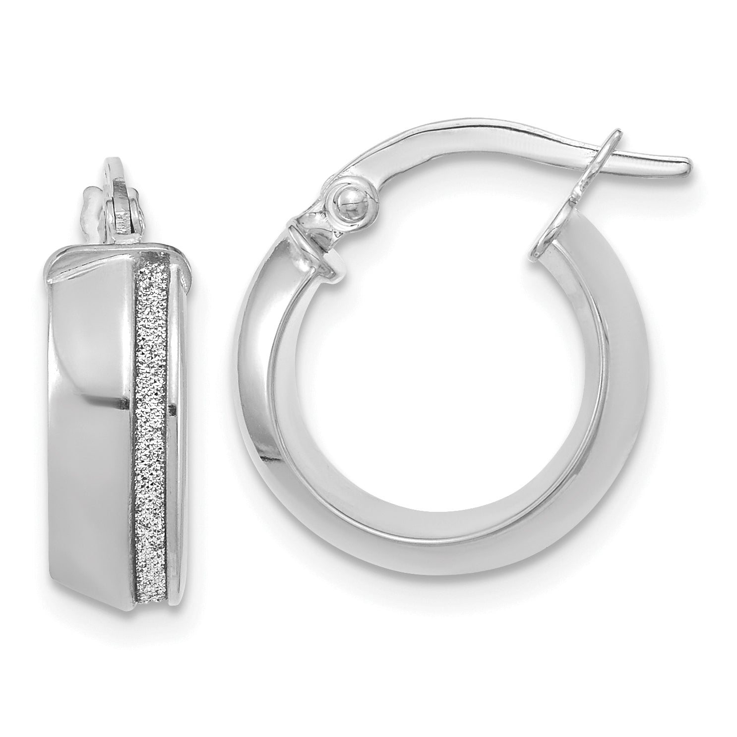 14K White Gold Polished Glitter Infused Hoop Earrings Main image