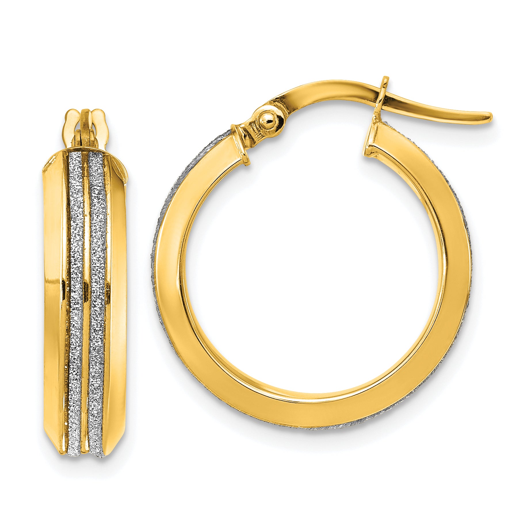 14K Polished Glitter Infused Hoop Earrings Main image