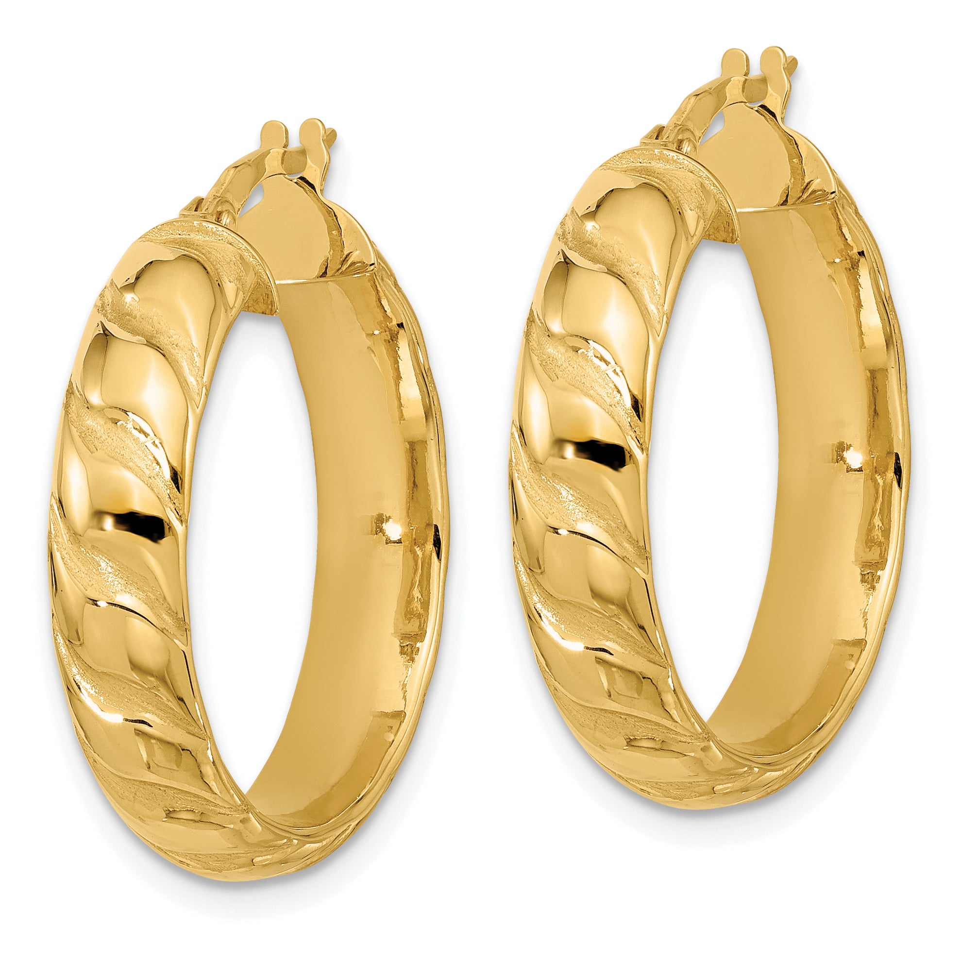 14k Polished and Twisted Hoop Earrings Secondary image