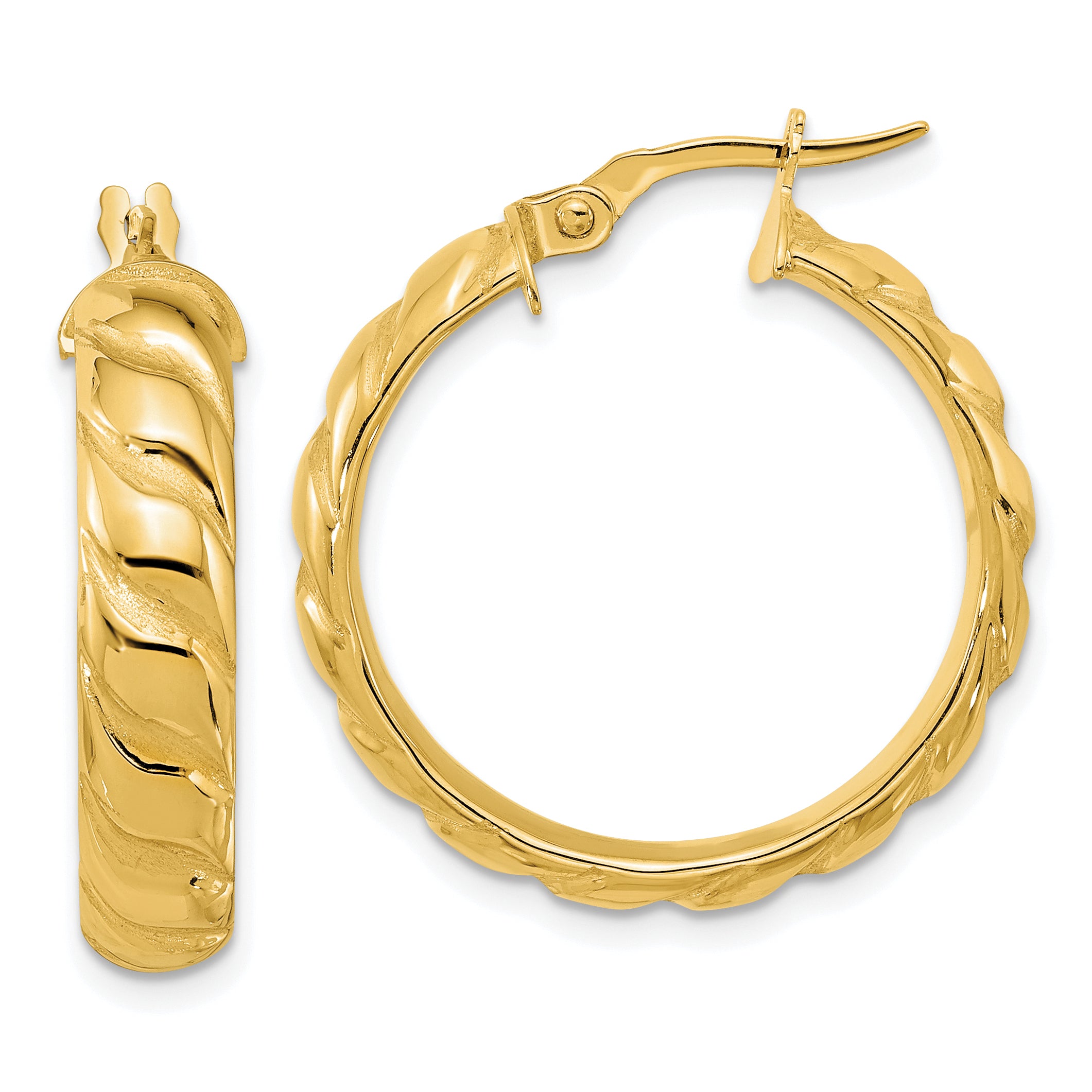 14k Polished and Twisted Hoop Earrings Main image