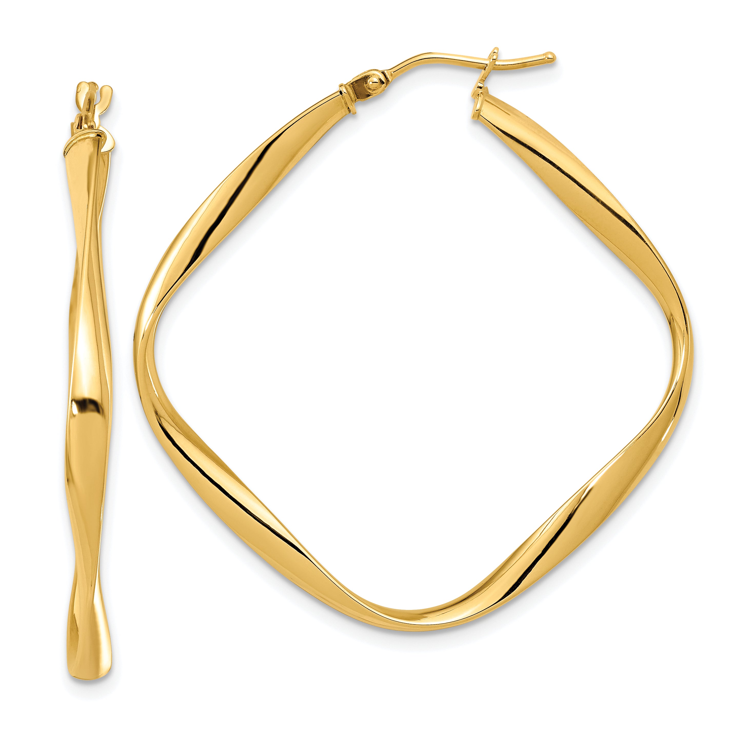 14K Polished Twisted Square Hoop Earrings Main image