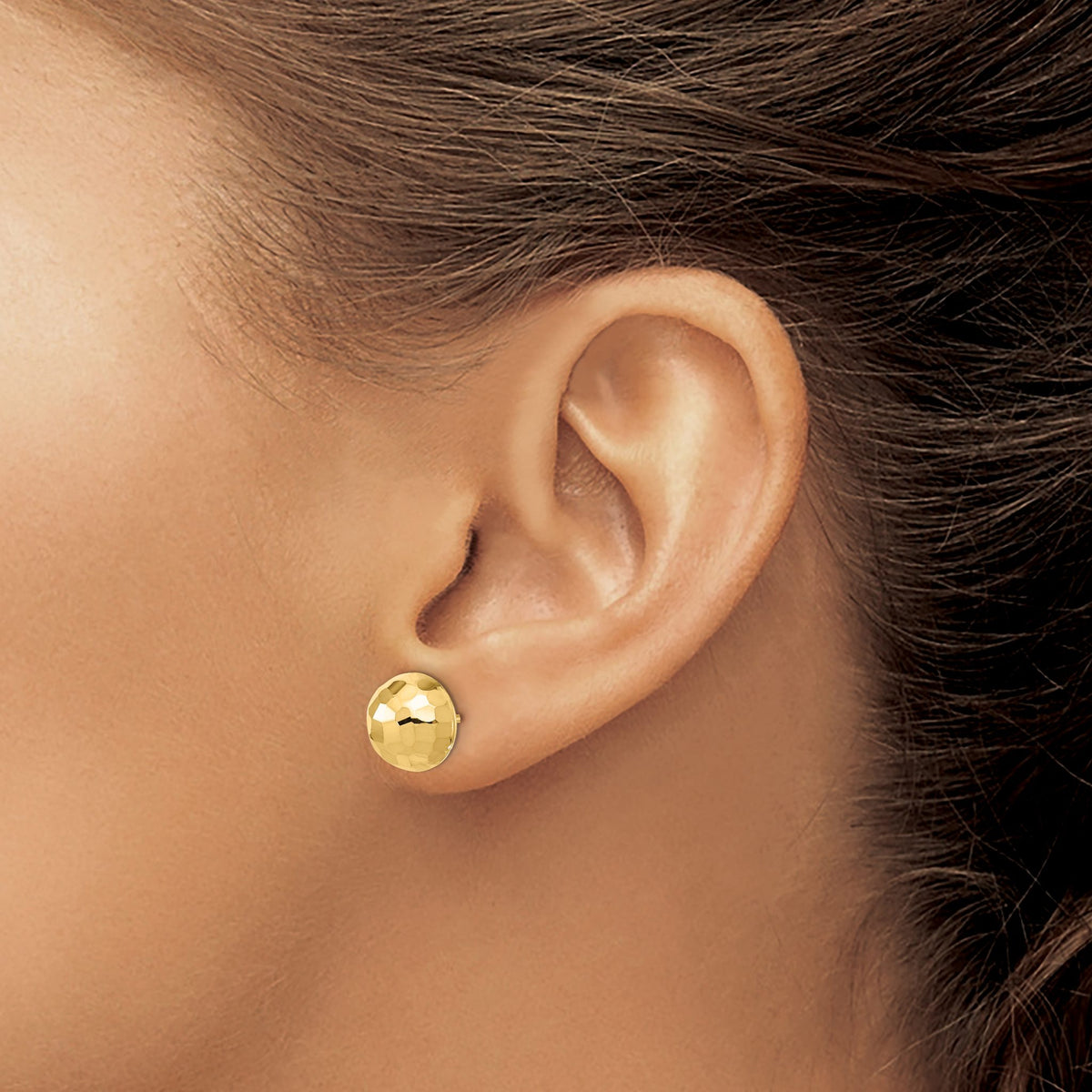 Button Stud Earrings in 14K Yellow Gold, 9.9mm Diamond-Cut - Sophia Jewelers