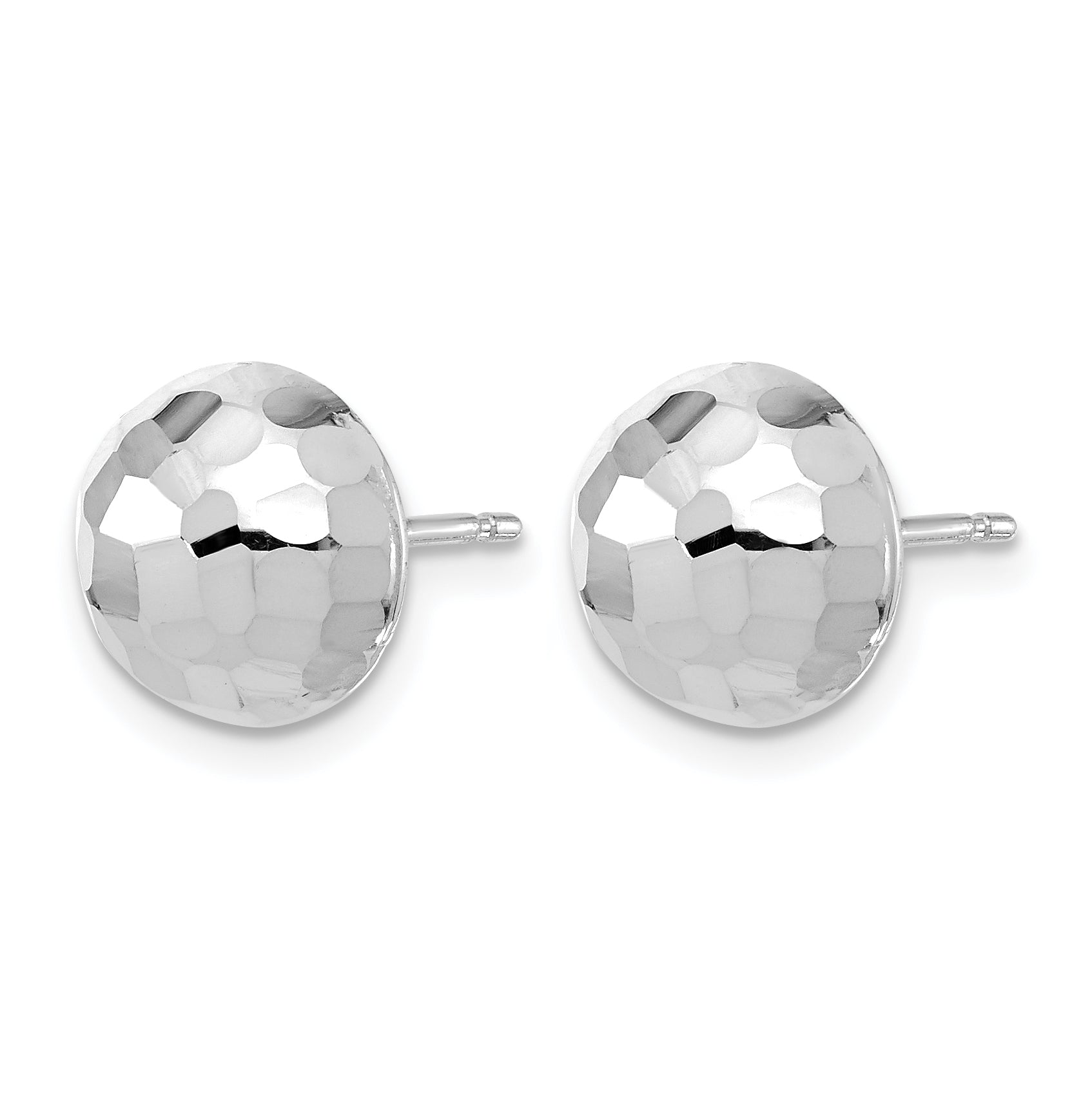 Button Stud Earrings in 14K White Gold, 9.9mm Diamond-Cut Secondary image