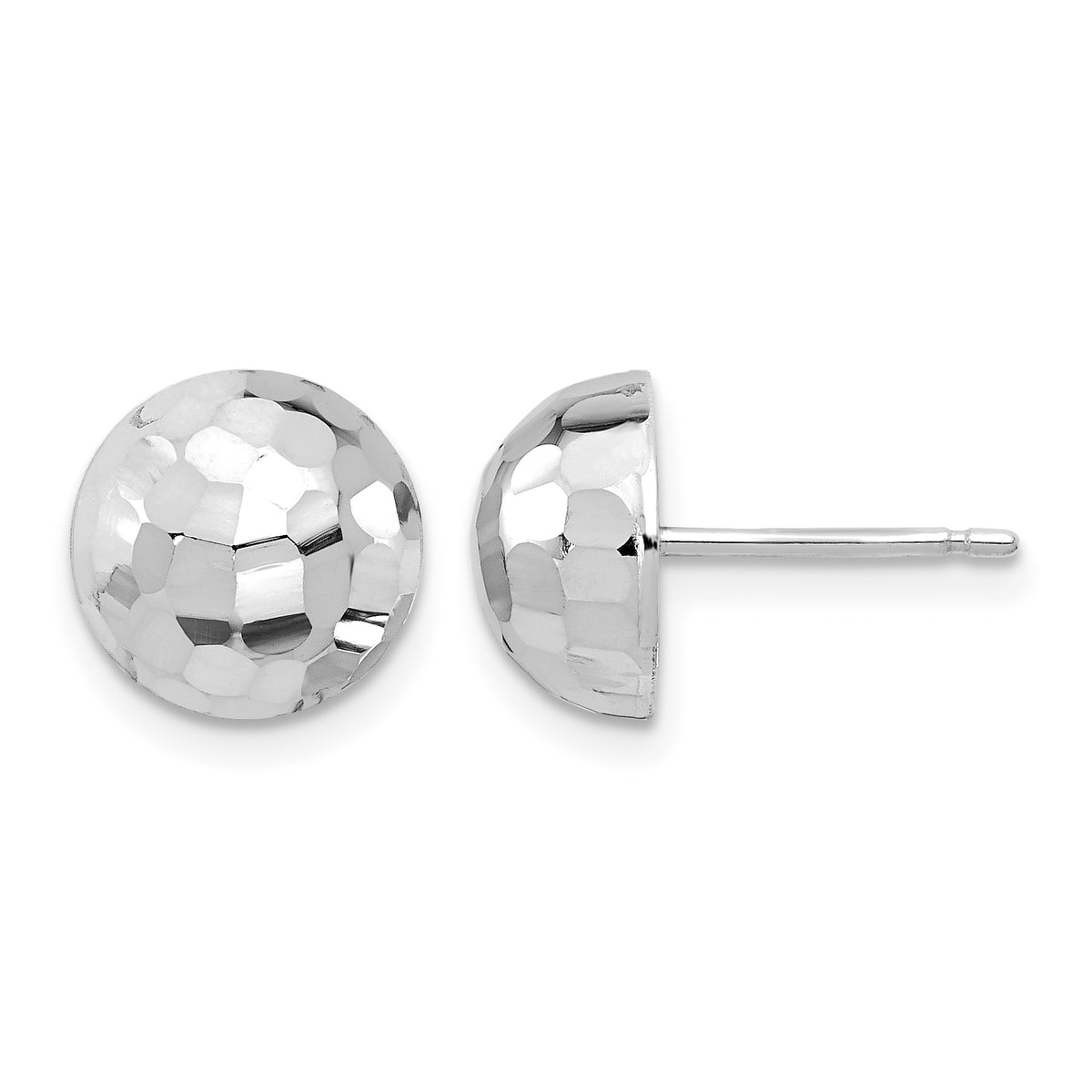 Button Stud Earrings in 14K White Gold, 9.9mm Diamond-Cut - Sophia Jewelers Main image