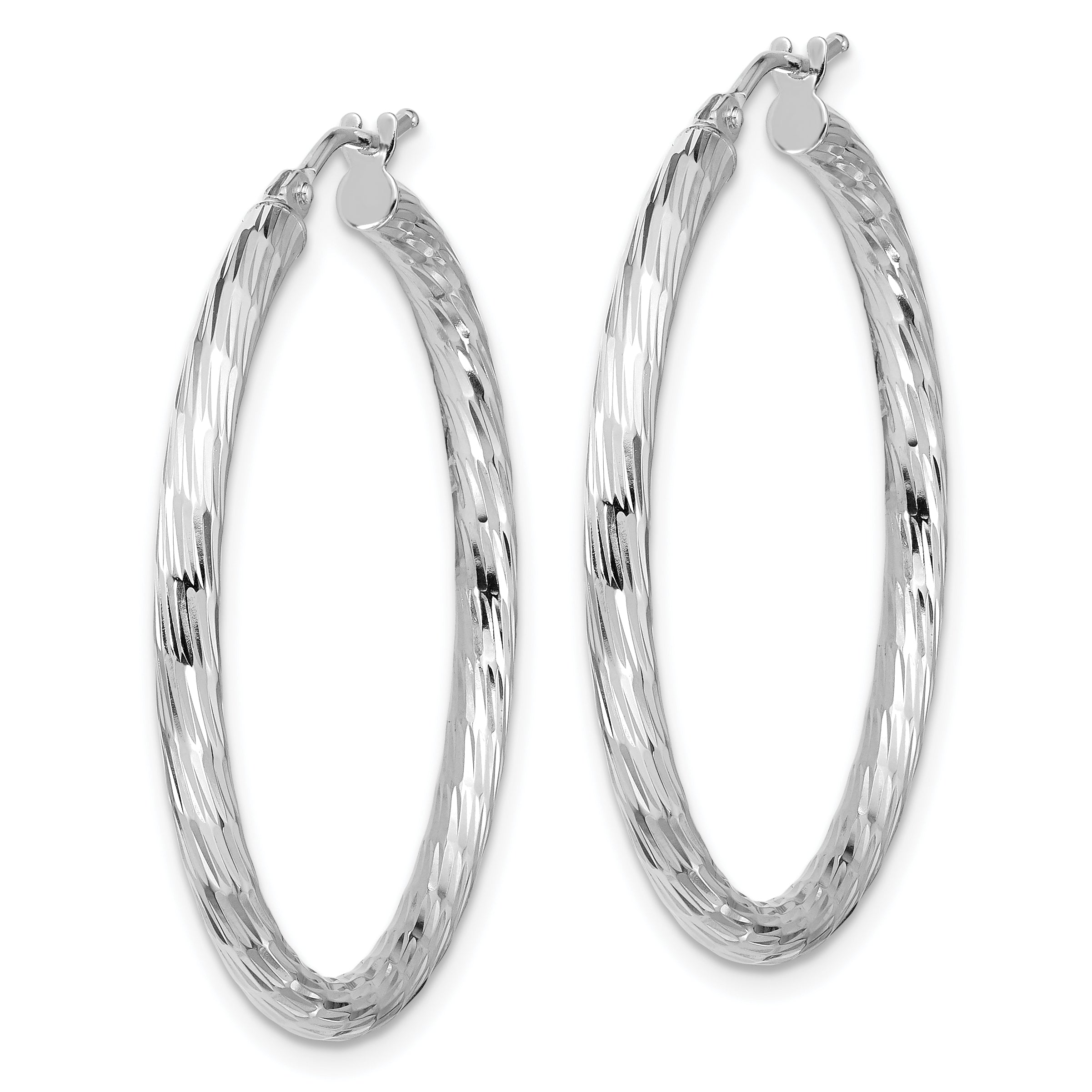 14k White Gold Polished D/C Hoop Earrings Secondary image