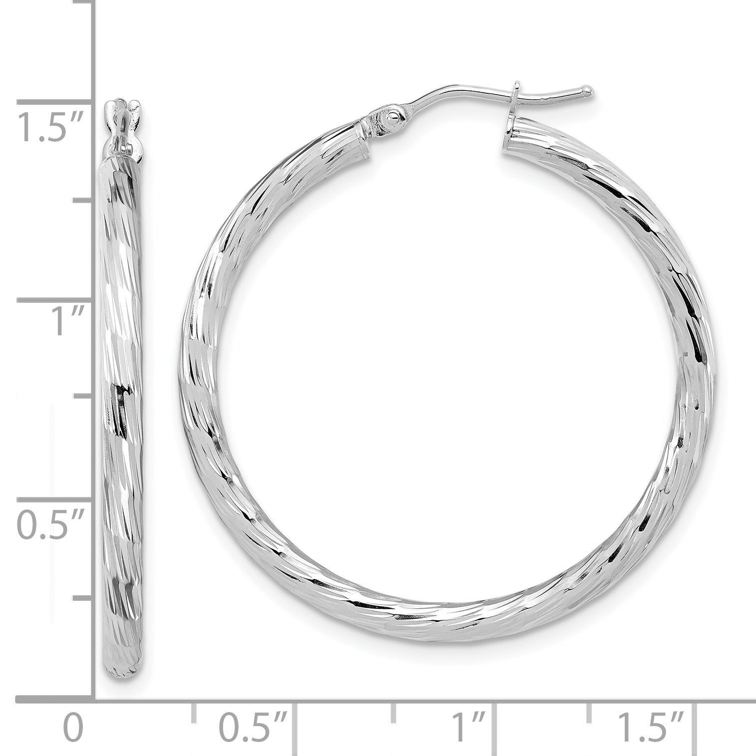 14k White Gold Polished D/C Hoop Earrings