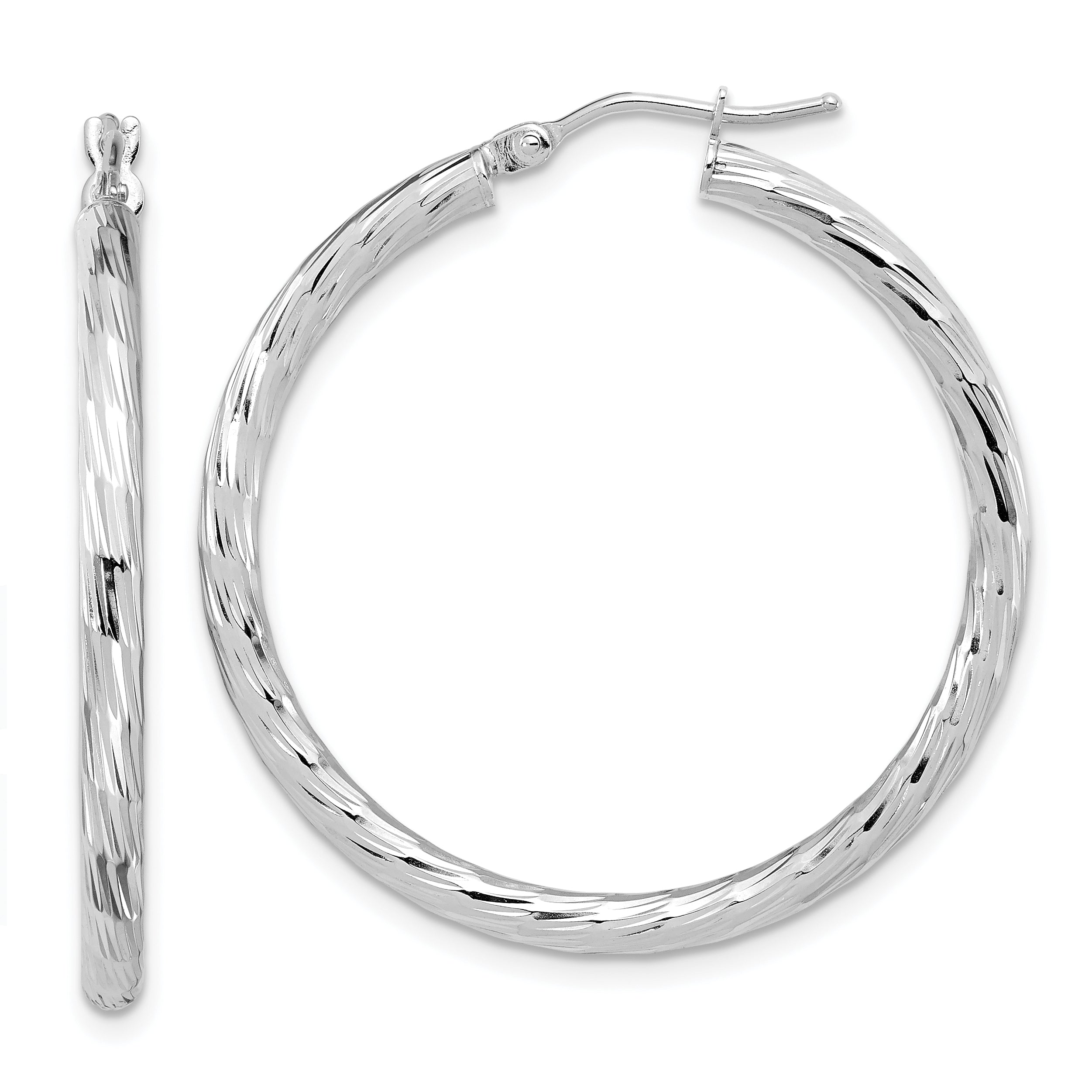 14k White Gold Polished D/C Hoop Earrings Main image