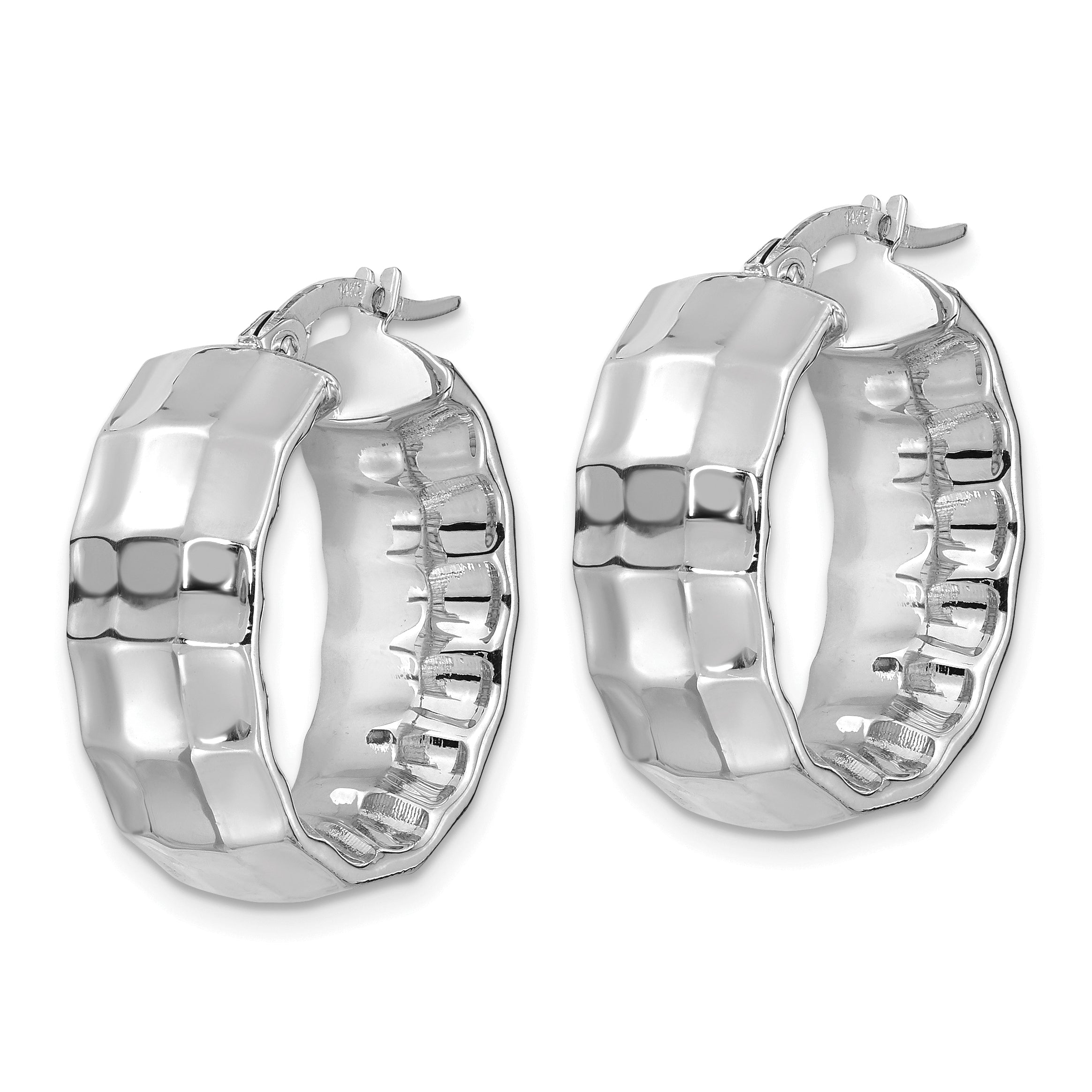 14k White Gold Polished Textured Oval Hoop Earrings Secondary image