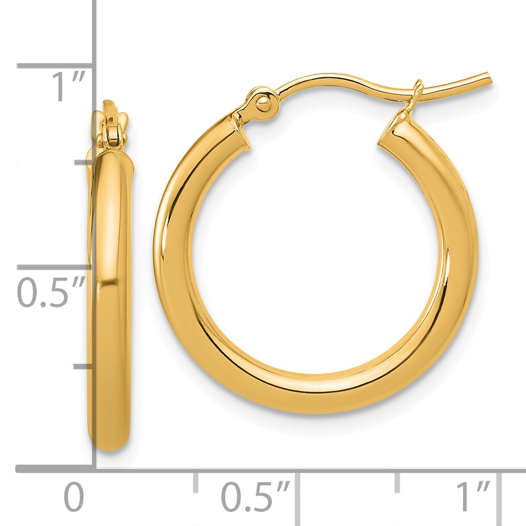 14k Polished 2.5mm Lightweight Tube Hoop Earrings
