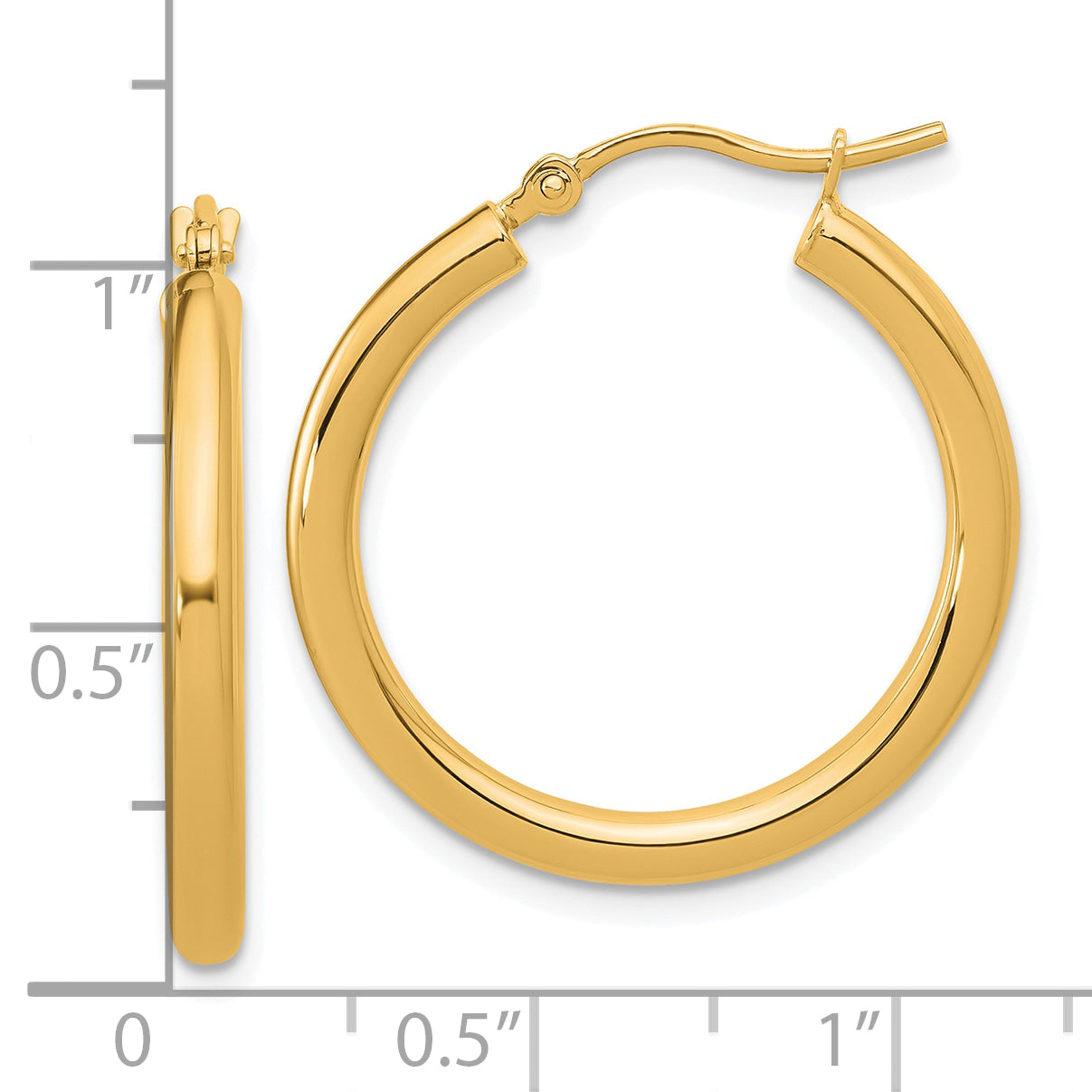 14k Polished 2.5mm Lightweight Tube Hoop Earrings